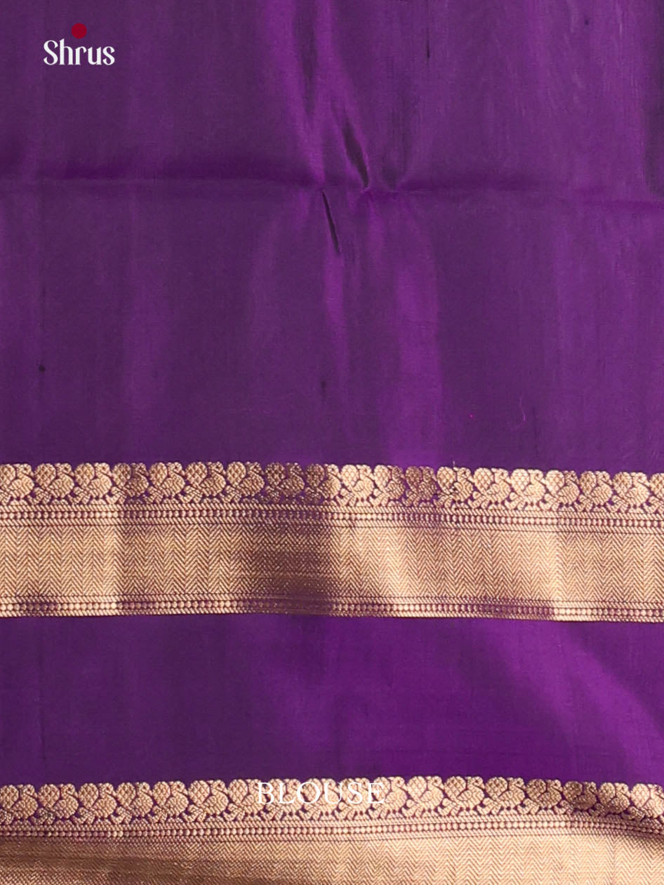 Blue & Violet Soft Silk Saree with peacock , floral buttas , rettaipet border