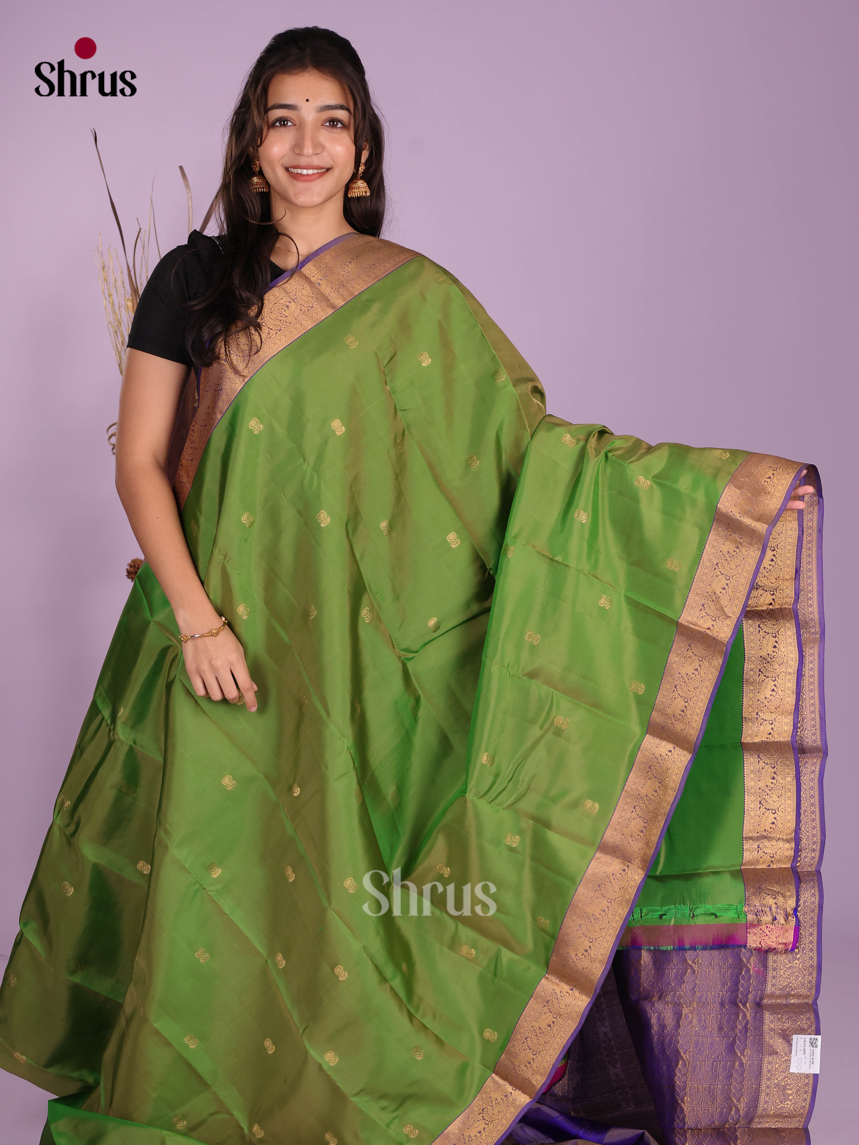 Green & Purple - Kanchipuram-halfpure Saree - Shop on Shrus.com