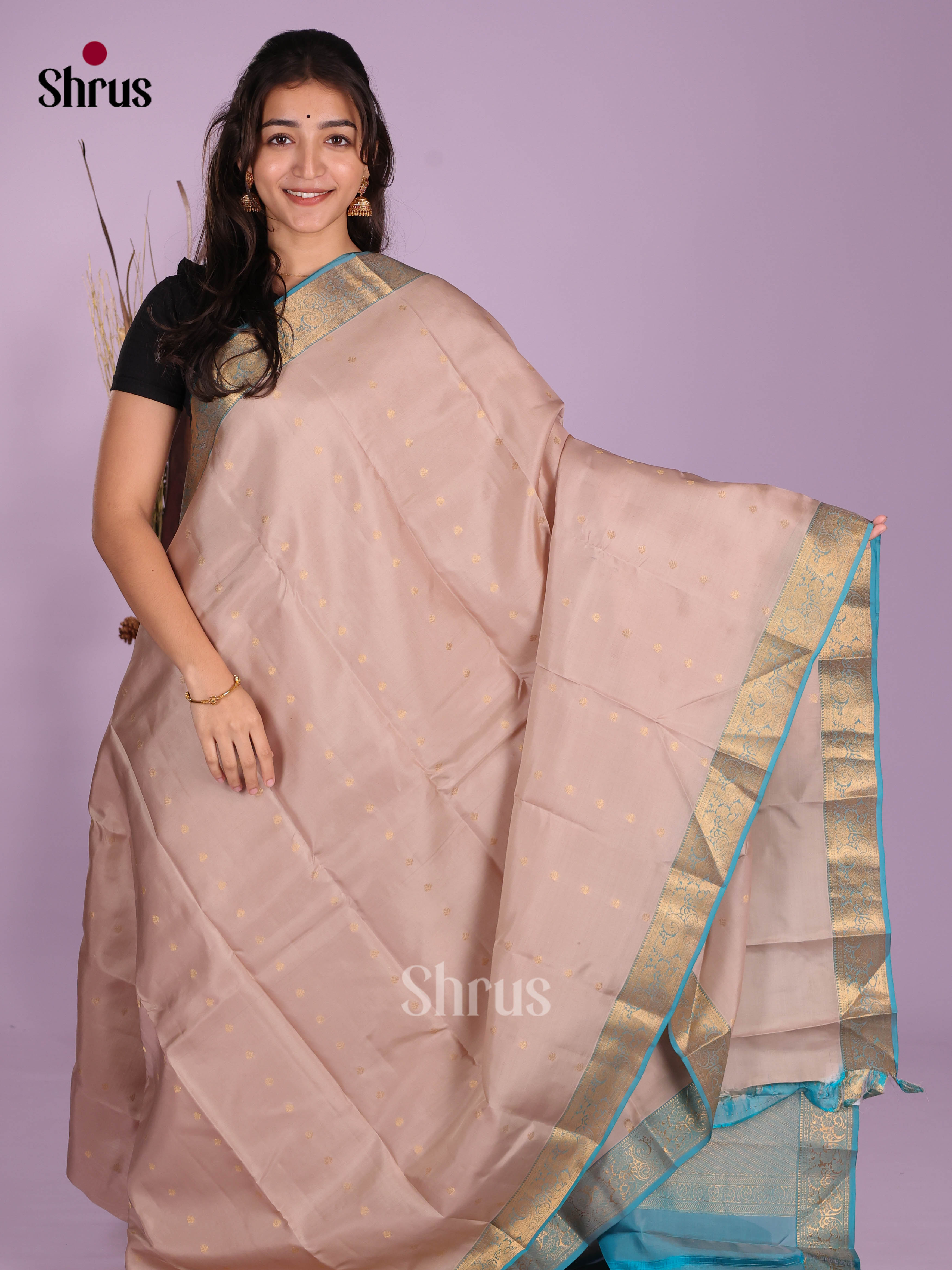 Grey & Blue- Kanchipuram-halfpure Saree - Shop on Shrus.com
