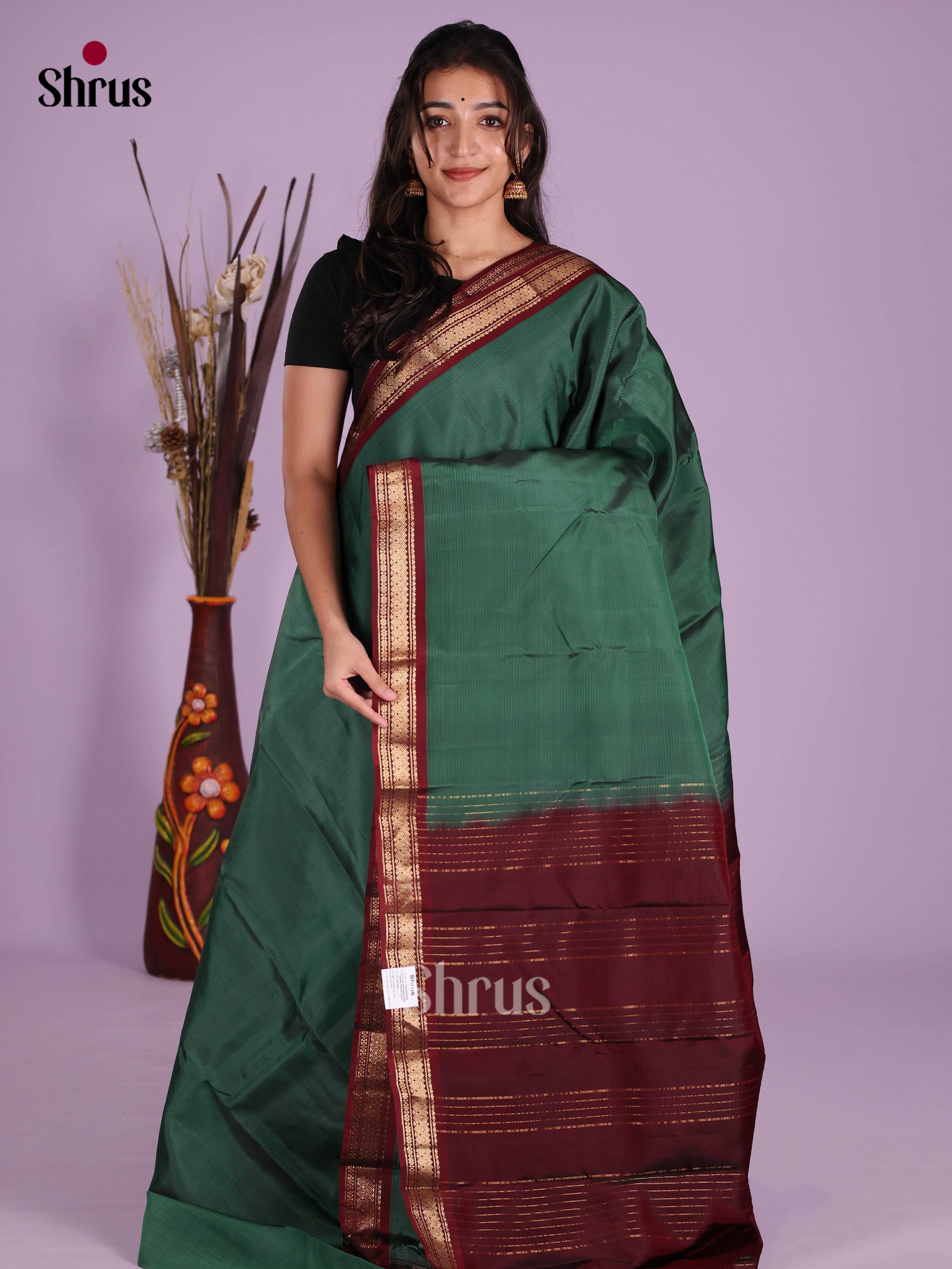 Green & Maroon- Kanchipuram-halfpure Saree - Shop on Shrus.com