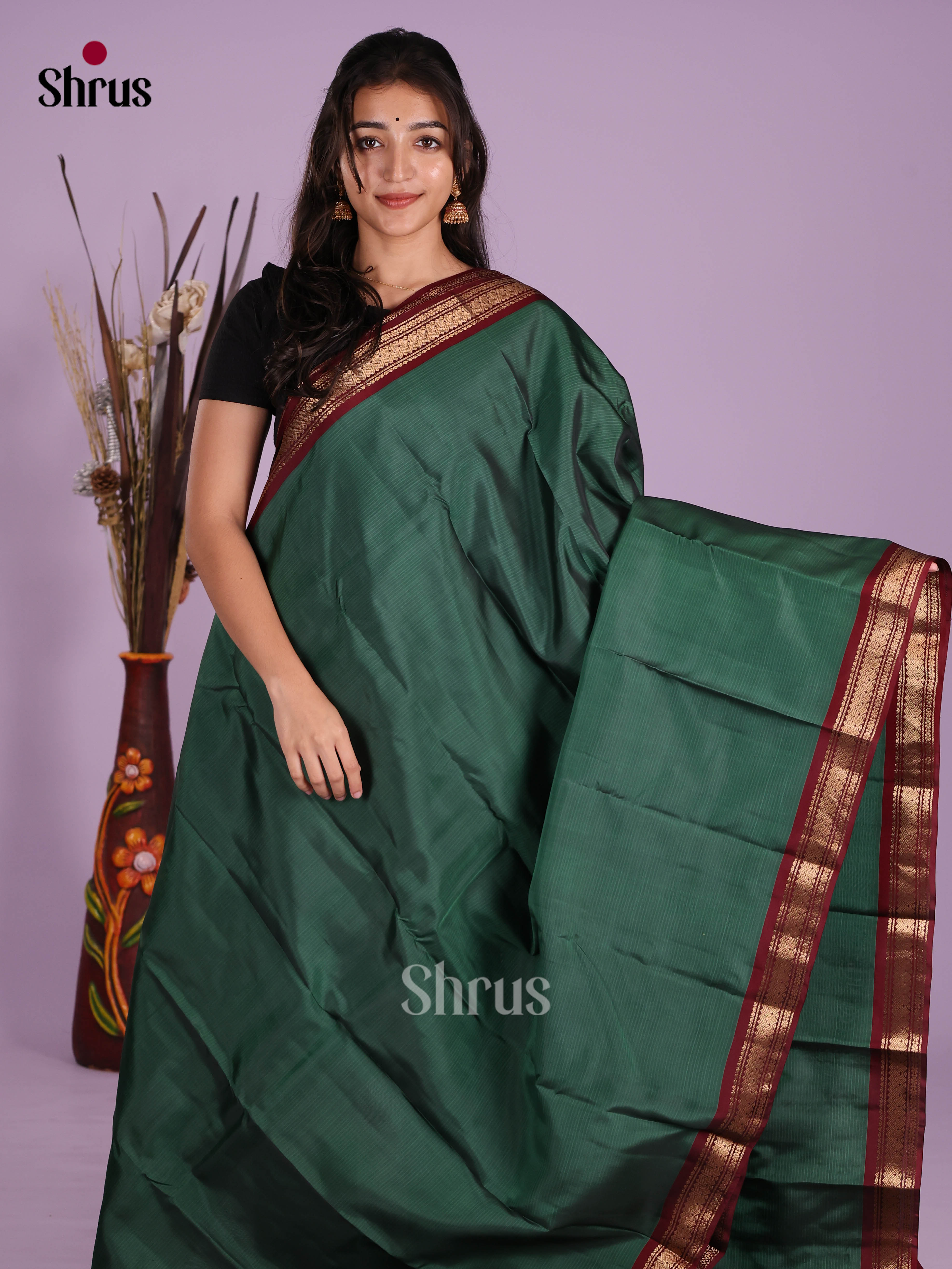 Green & Maroon- Kanchipuram-halfpure Saree - Shop on Shrus.com