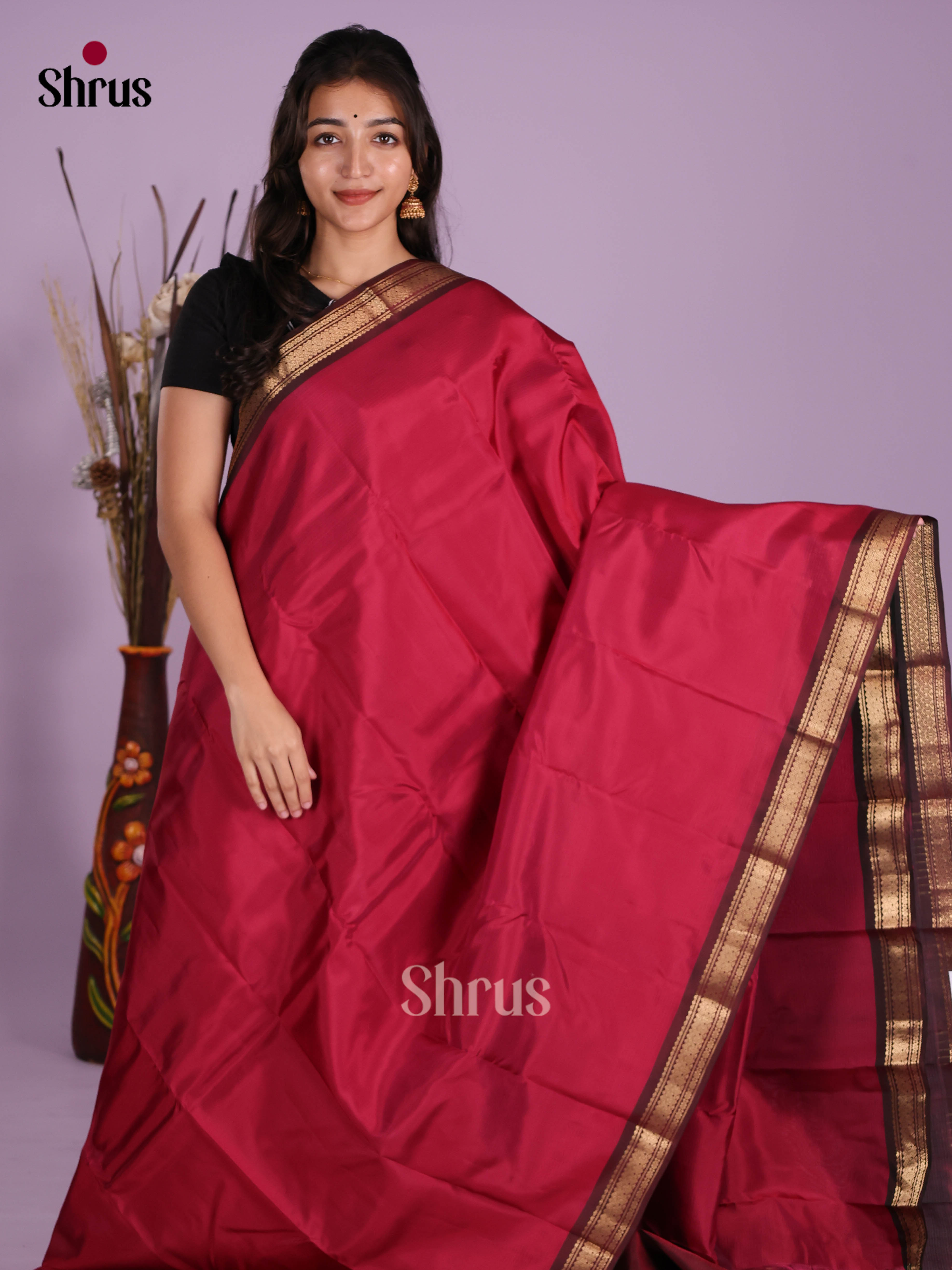 Red & Maroon- Kanchipuram-halfpure Saree - Shop on Shrus.com
