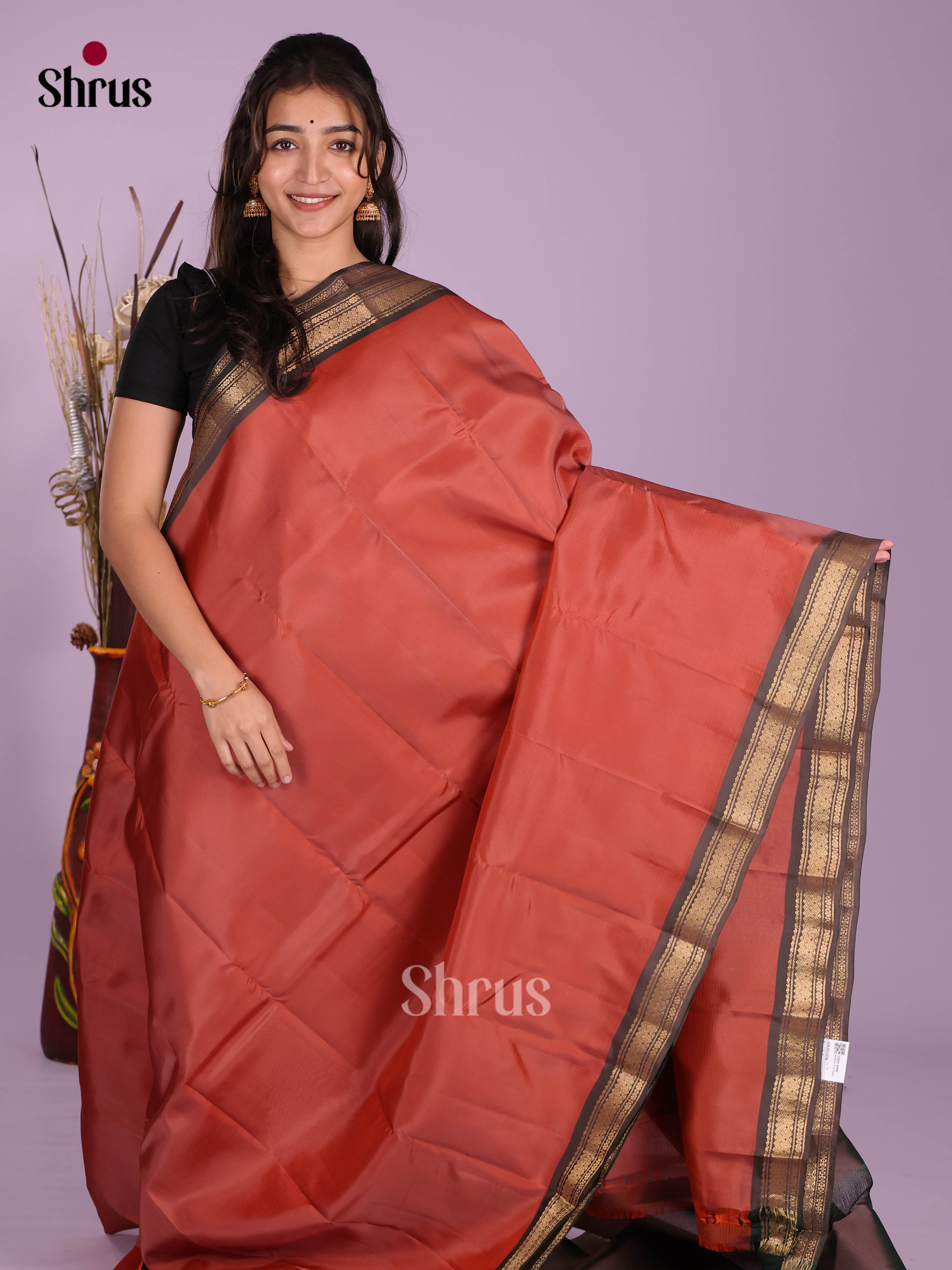 Red & Brown - Kanchipuram-halfpure Saree - Shop on Shrus.com