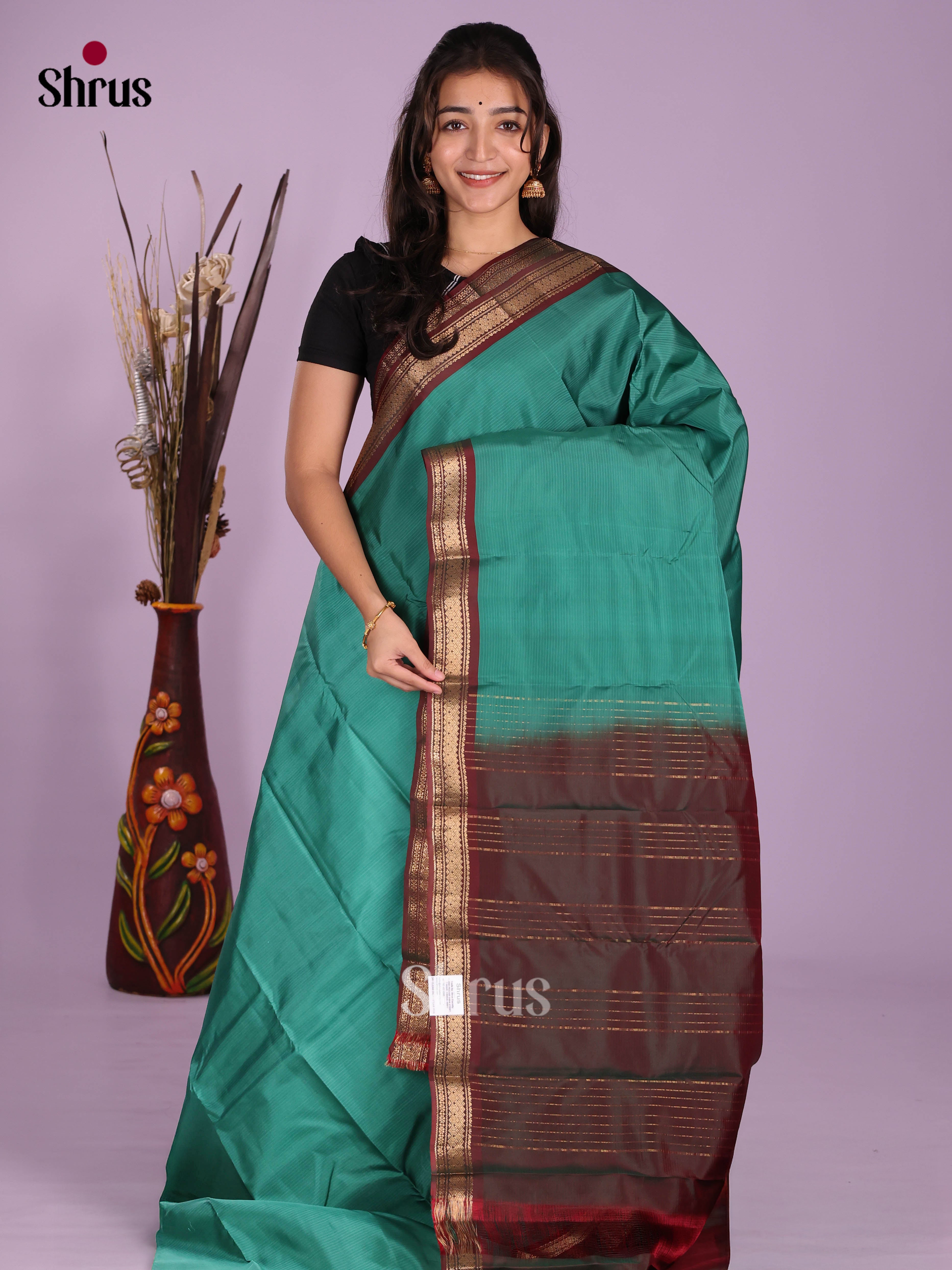 Green & Maroon - Kanchipuram-halfpure Saree - Shop on Shrus.com
