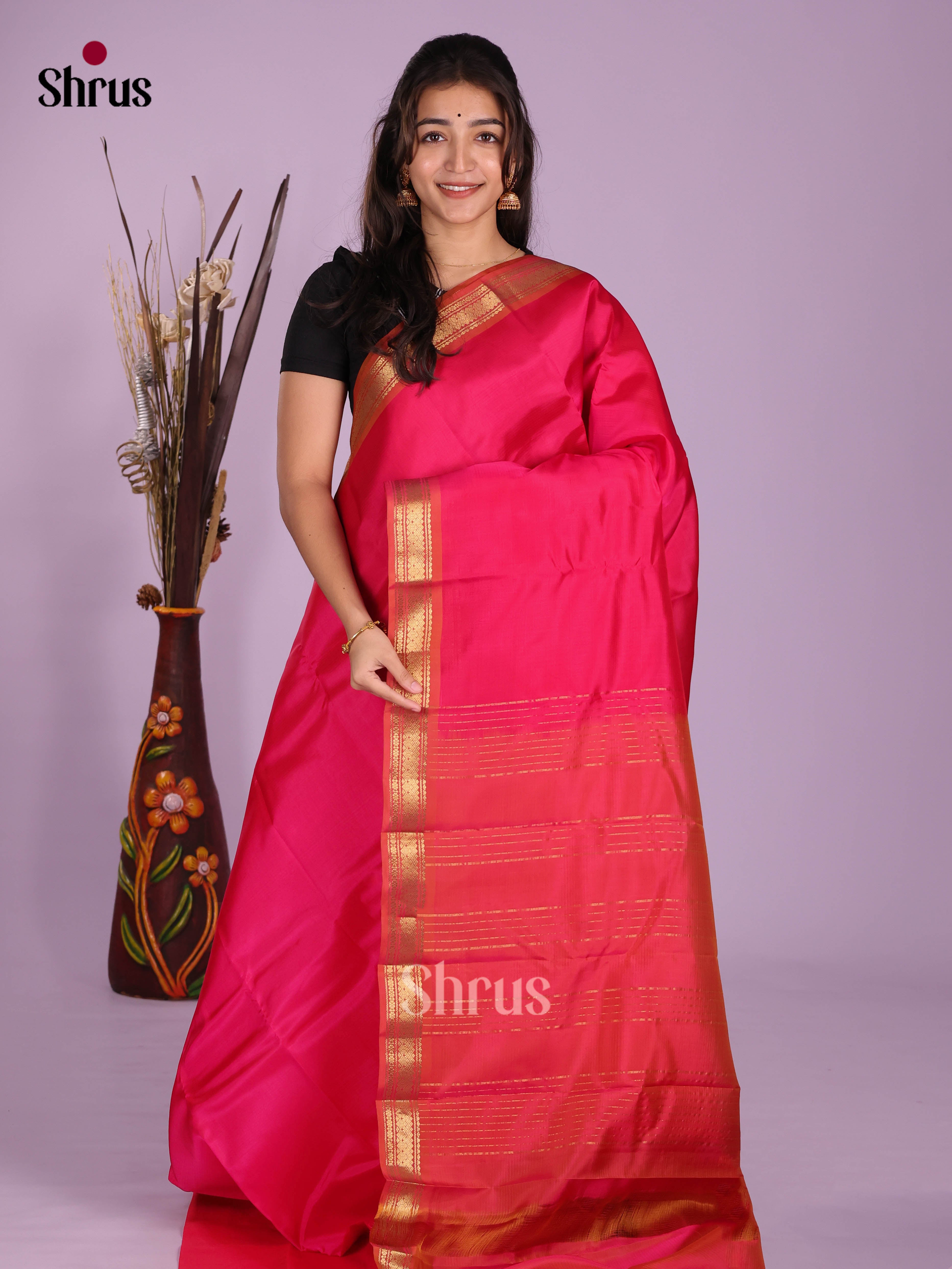 Pink & Orangish Pink - Kanchipuram-halfpure Saree - Shop on Shrus.com