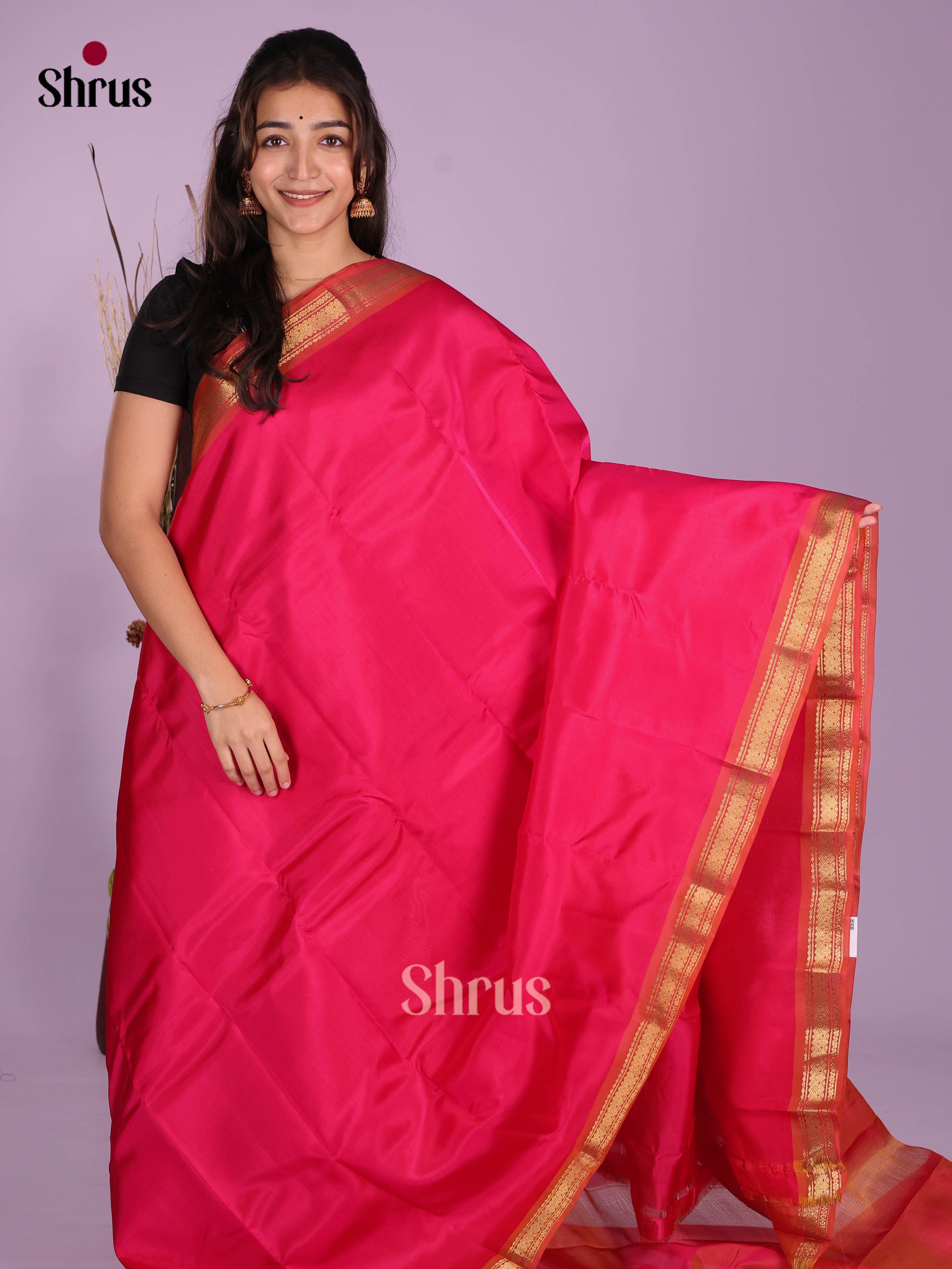 Pink & Orangish Pink - Kanchipuram-halfpure Saree - Shop on Shrus.com