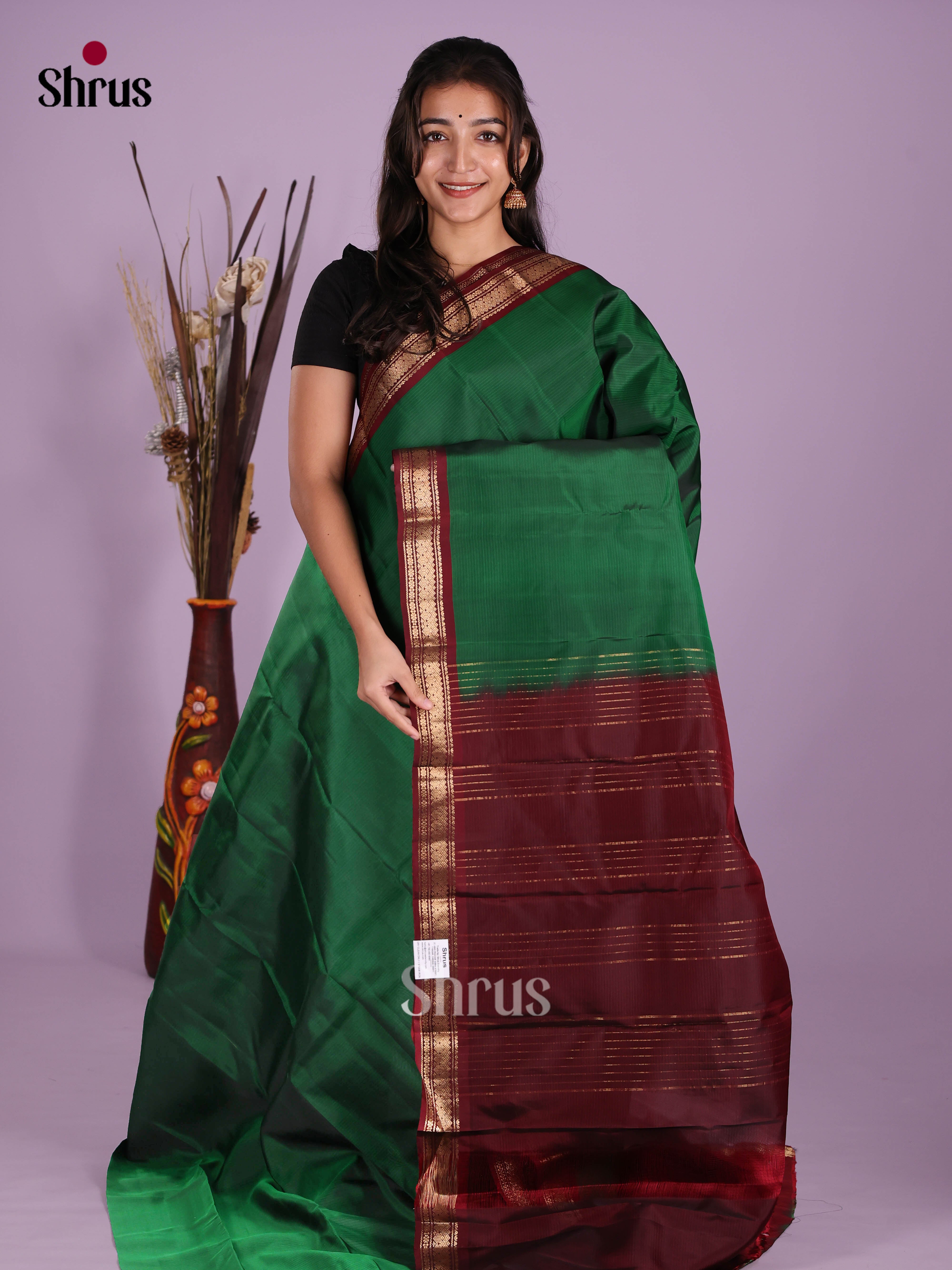 Green & Maroon- Kanchipuram-halfpure Saree - Shop on Shrus.com