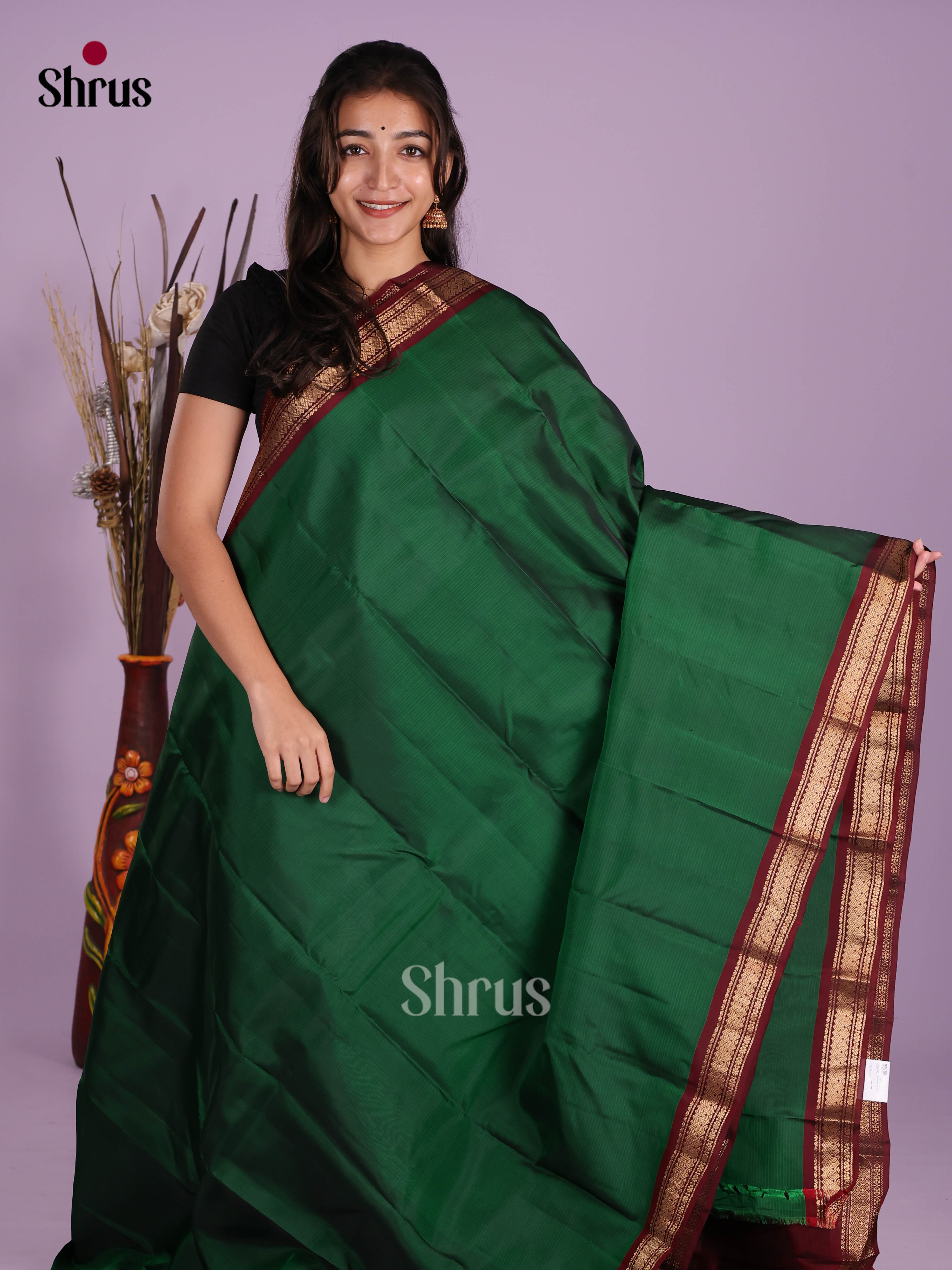 Green & Maroon- Kanchipuram-halfpure Saree - Shop on Shrus.com