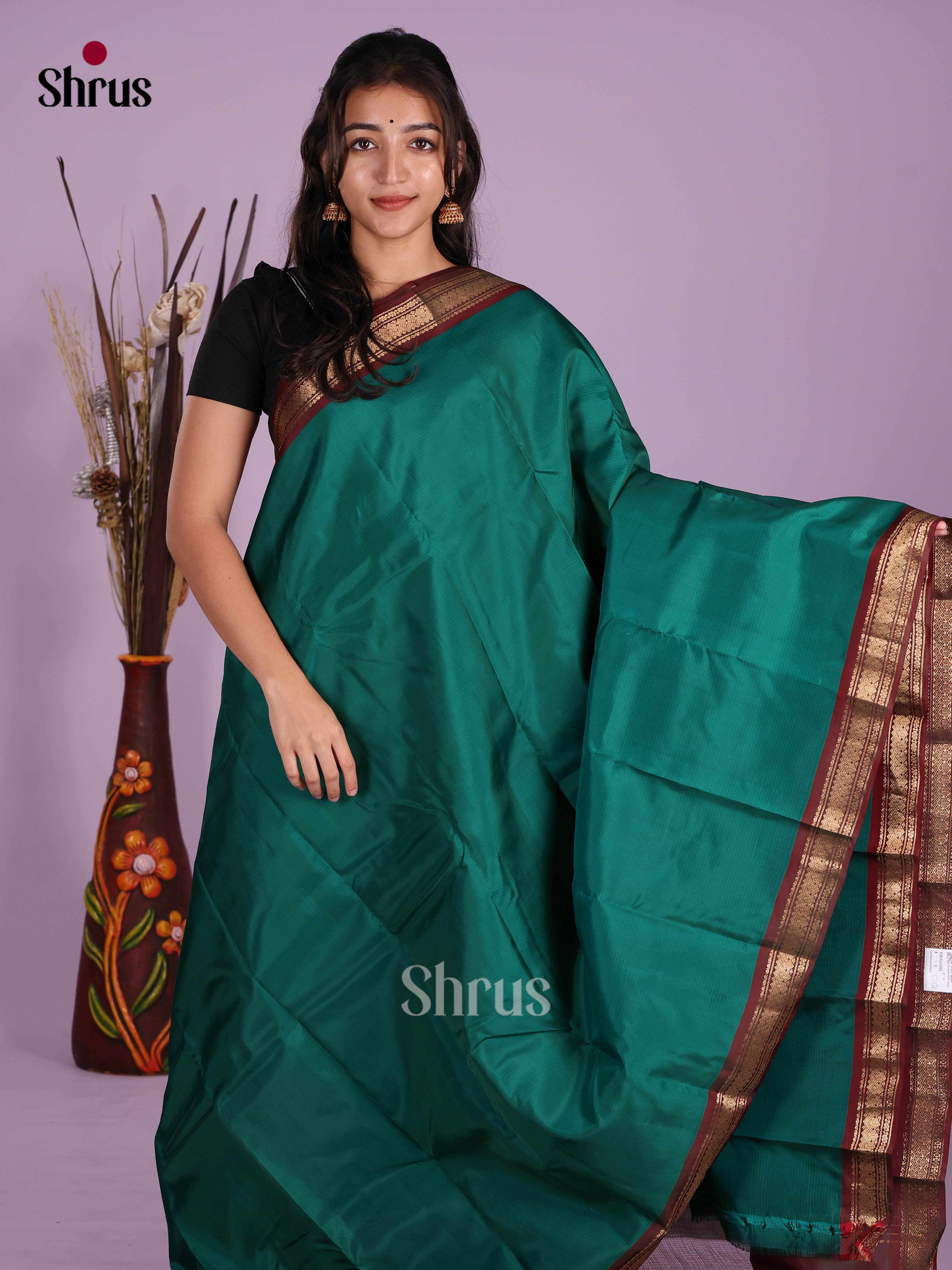 Green & Maroon - Kanchipuram-halfpure Saree - Shop on Shrus.com