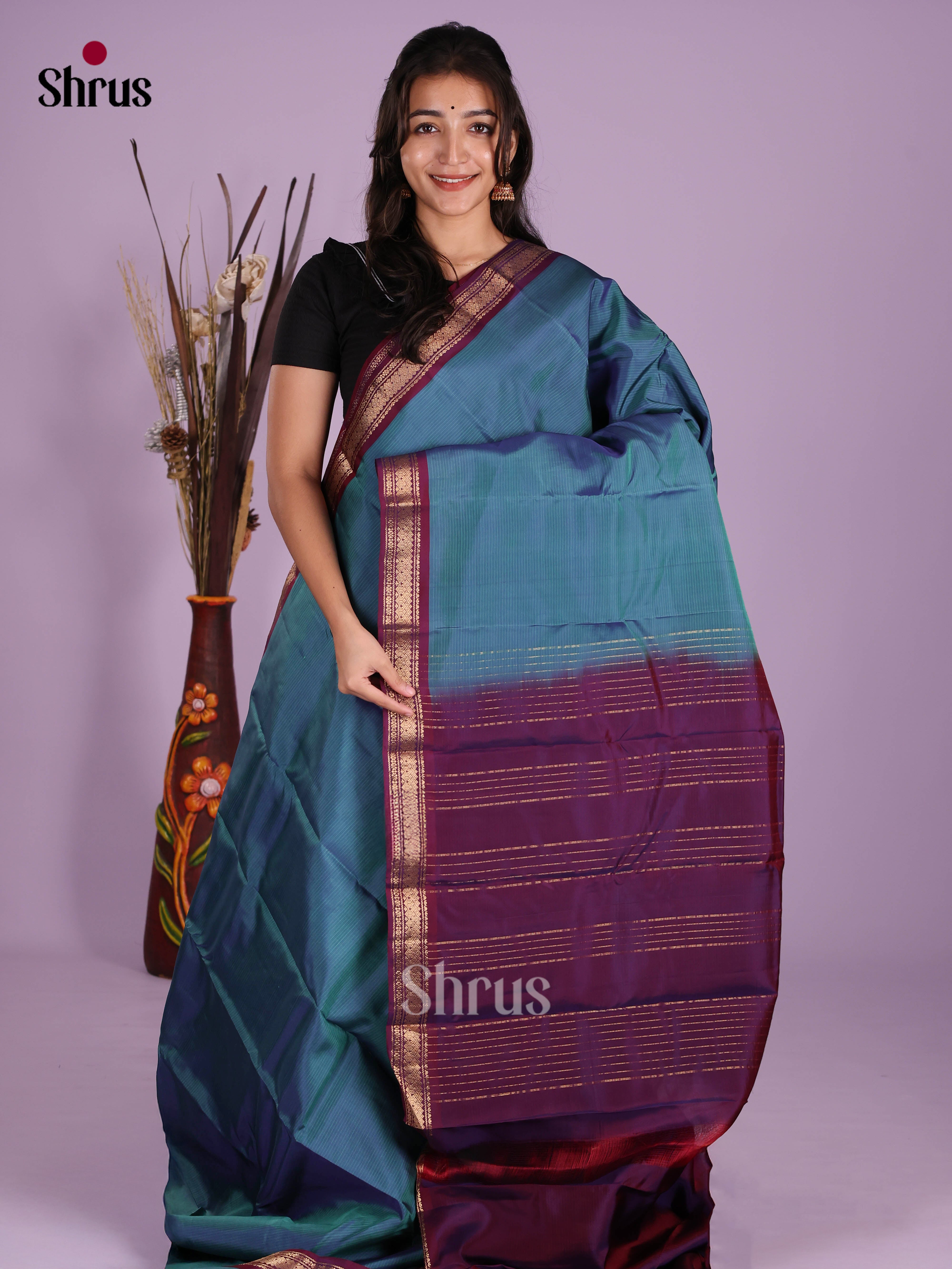 Blue & Violet - Kanchipuram-halfpure Saree