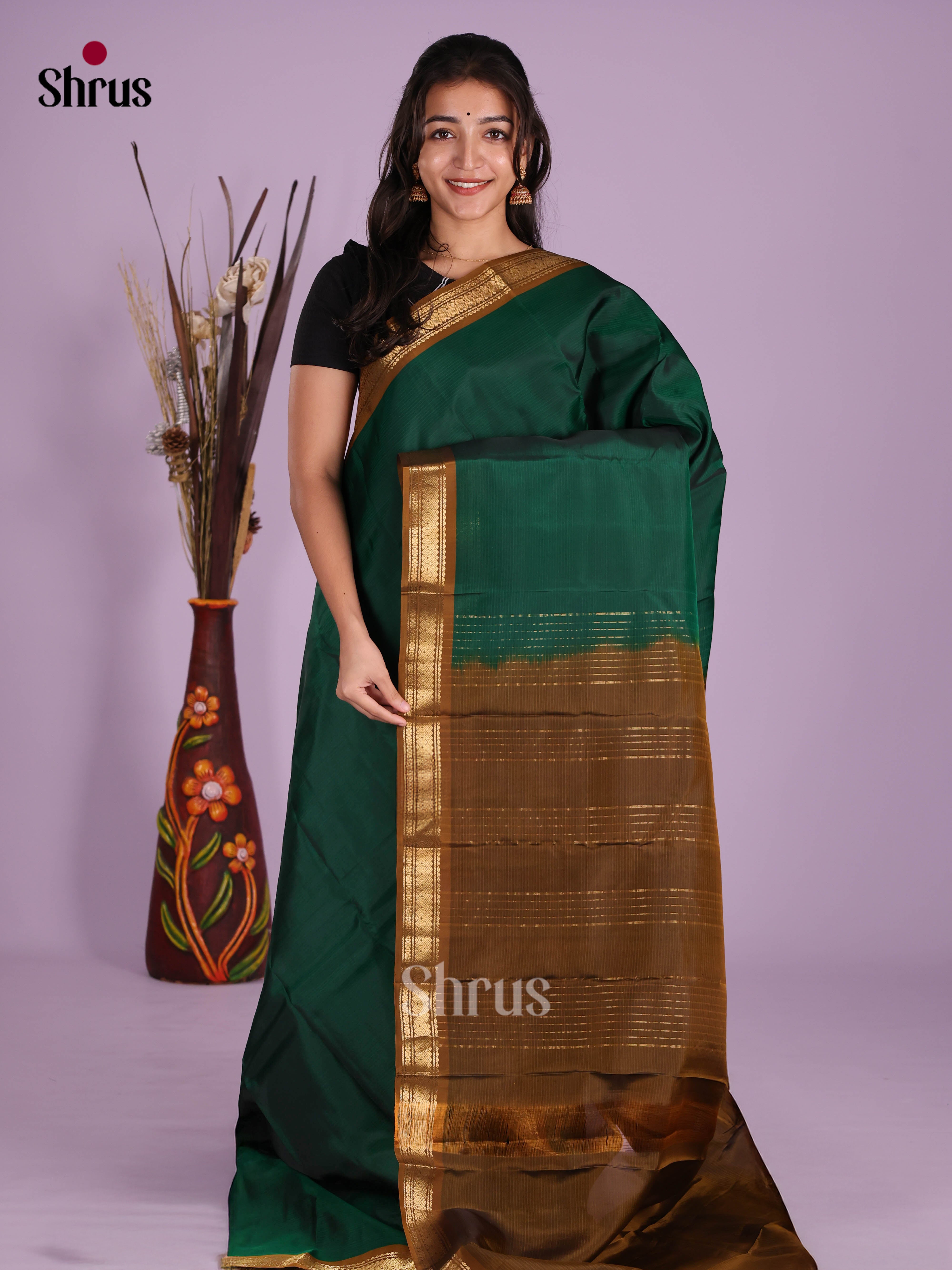 Green & Brown - Kanchipuram-halfpure Saree