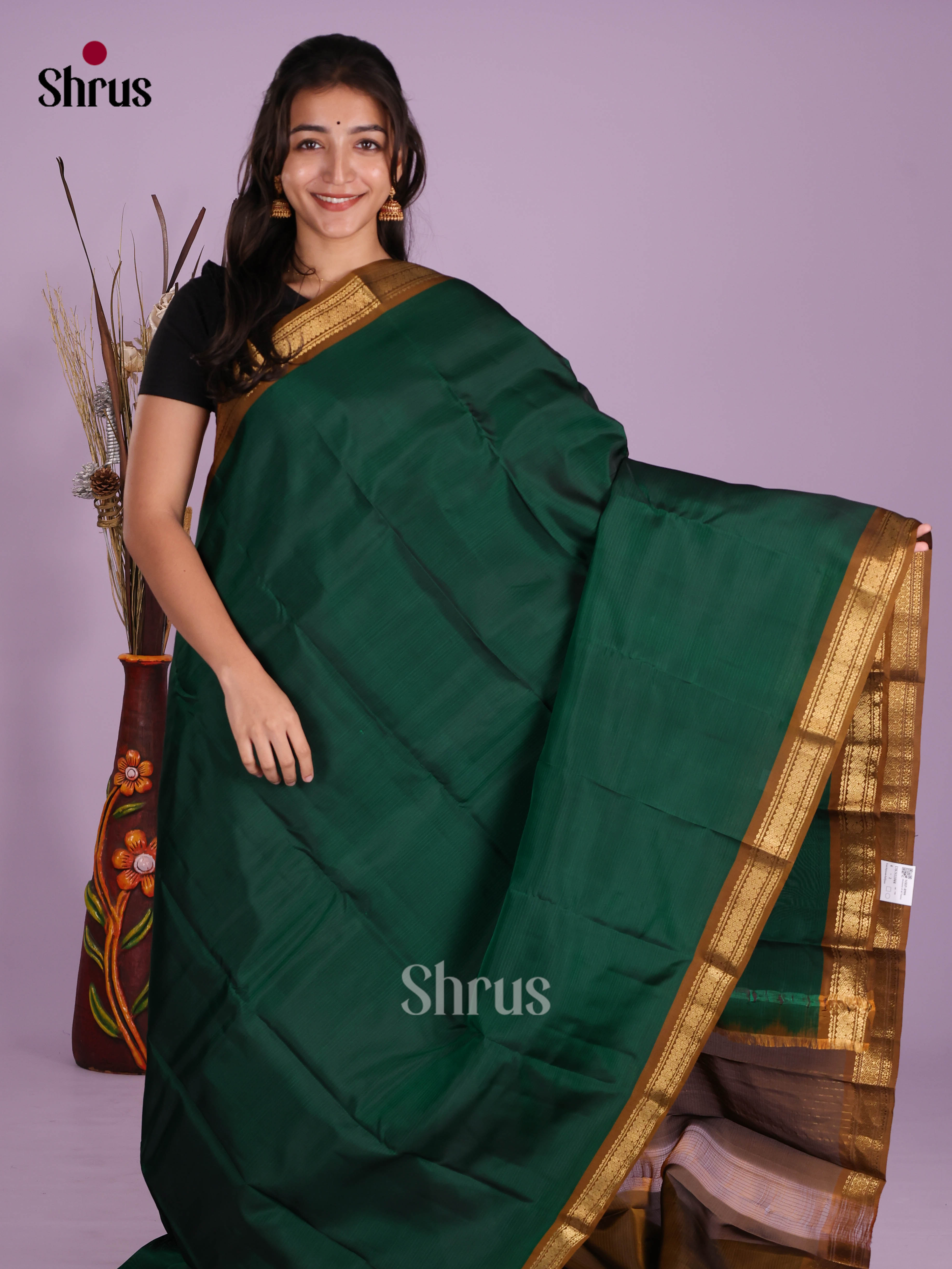 Green & Brown - Kanchipuram-halfpure Saree