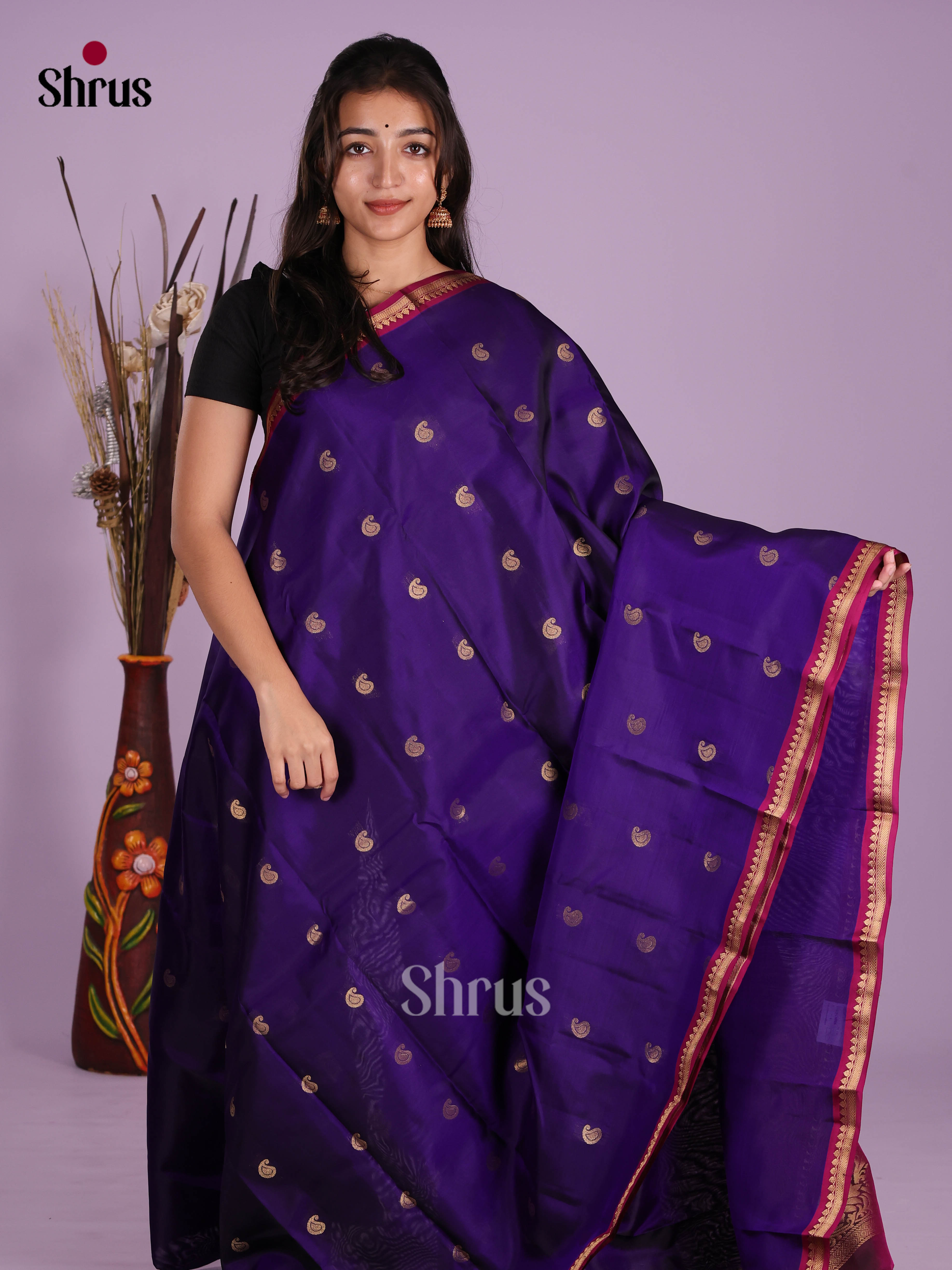 Blue & Maroon- Kanchipuram-halfpure Saree