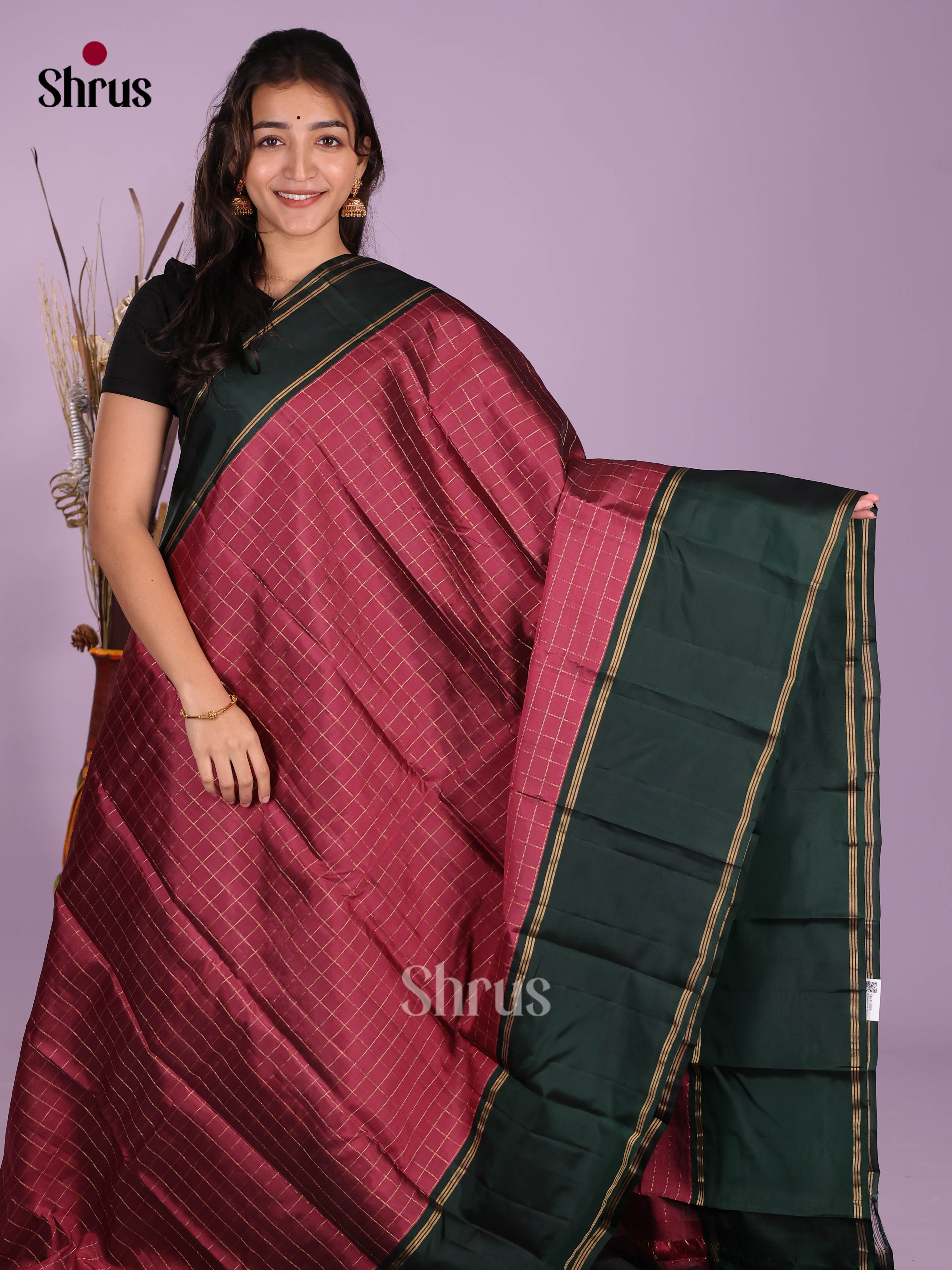 Maroon & Green- Softsilk-halfpure Saree - Shop on Shrus.com