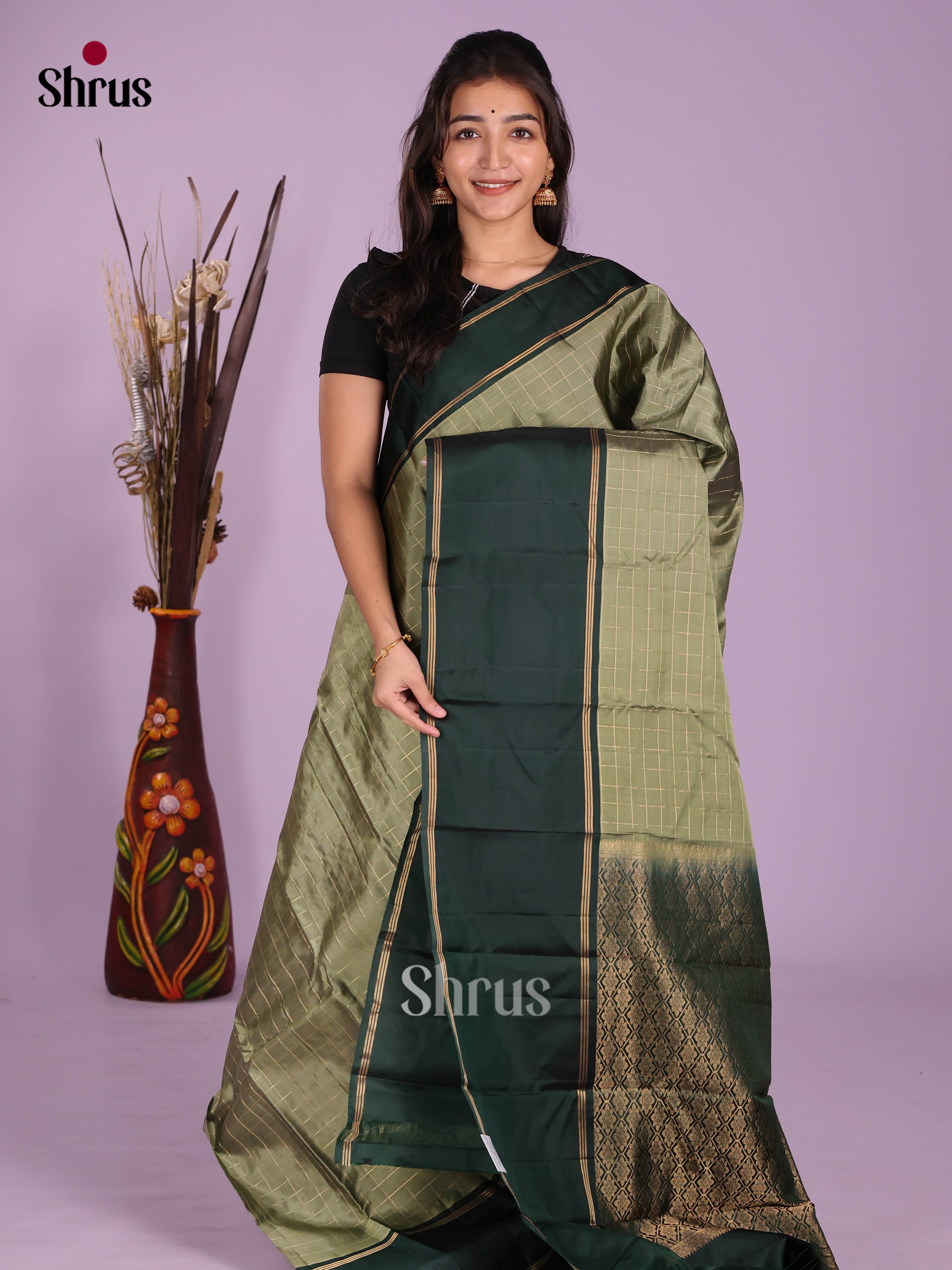 Pastel Green & Green- Softsilk-halfpure Saree - Shop on Shrus.com