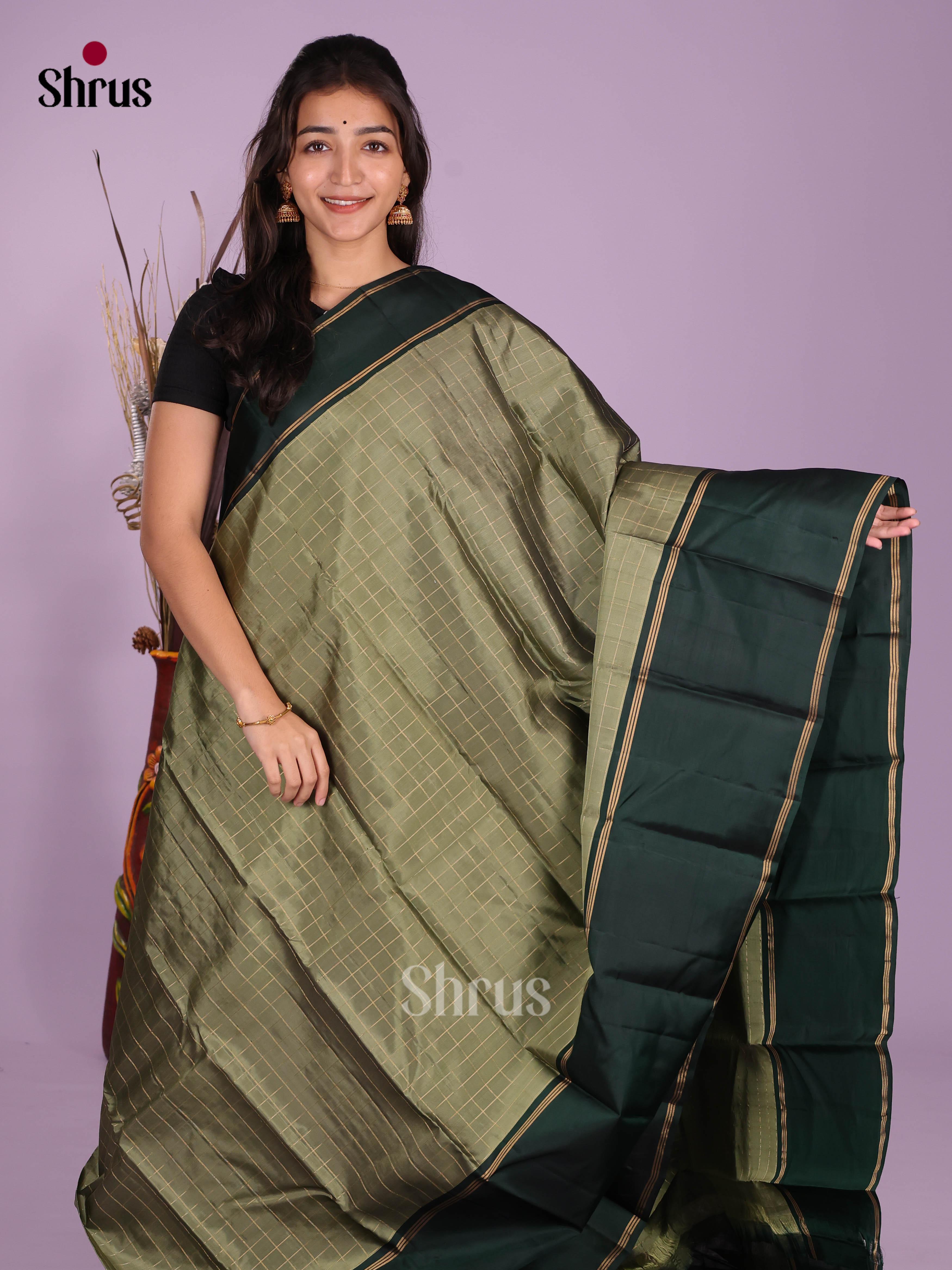 Pastel Green & Green- Softsilk-halfpure Saree - Shop on Shrus.com