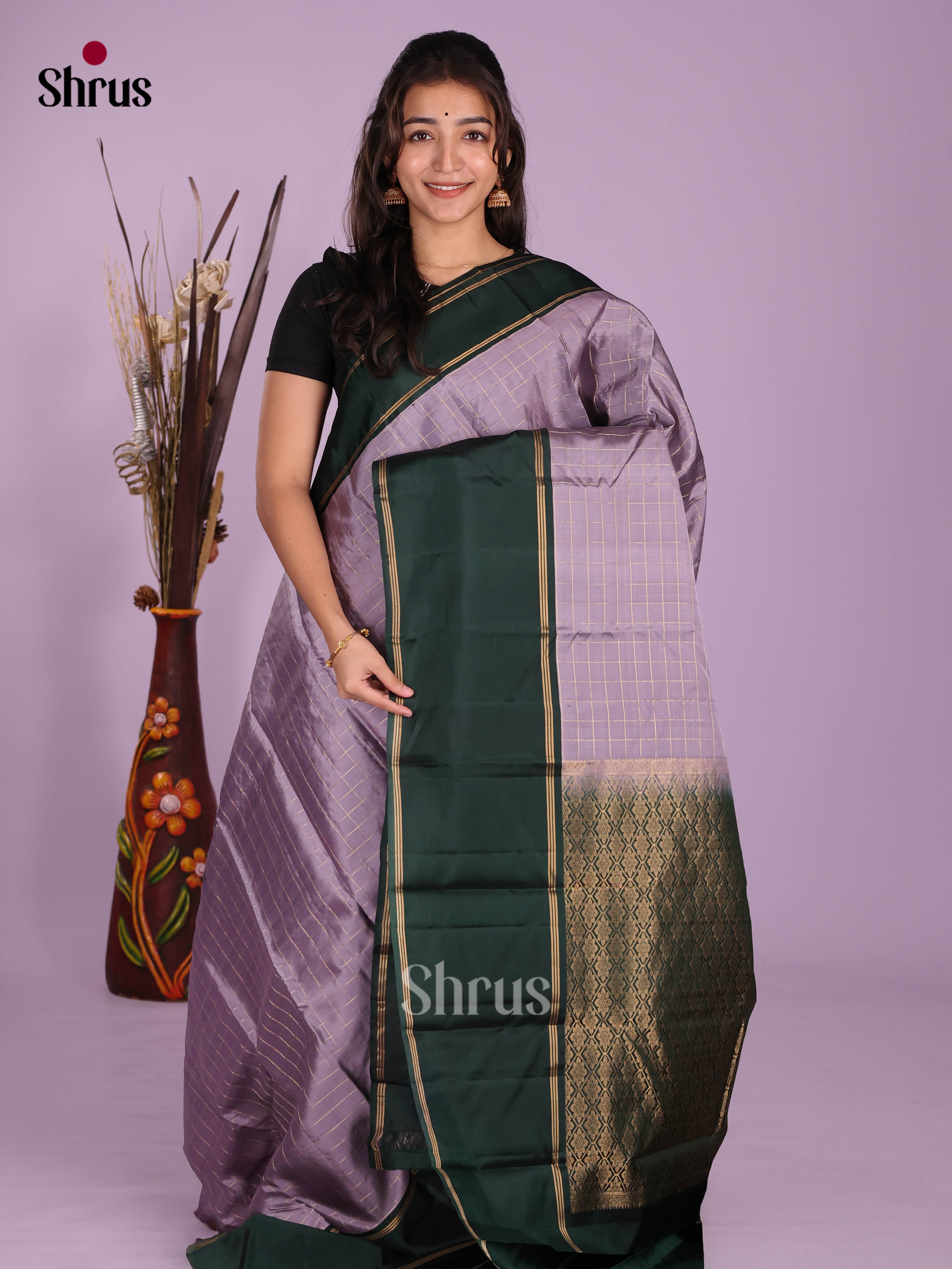 Lavender & Green- Softsilk-halfpure Saree - Shop on Shrus.com
