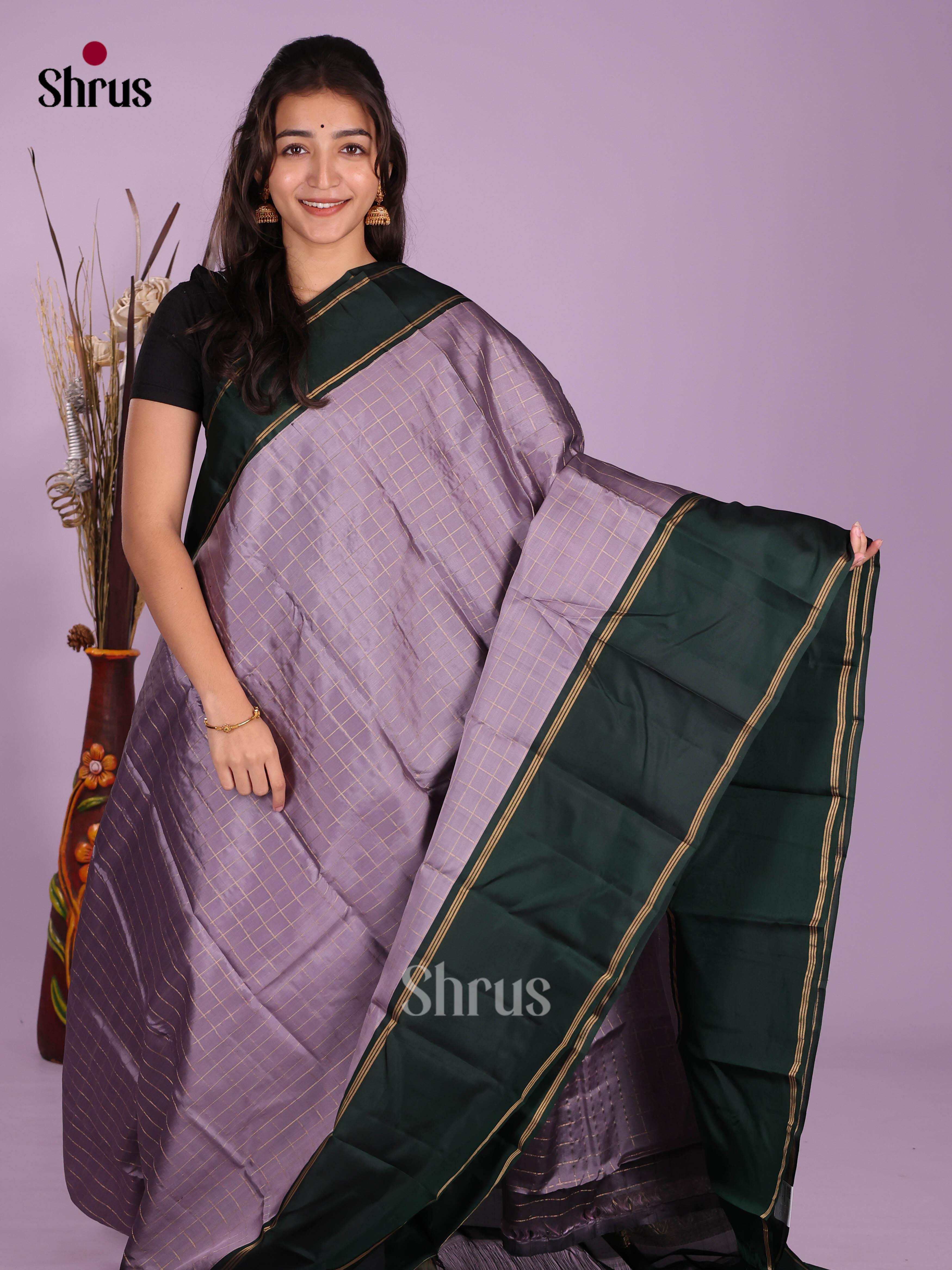 Lavender & Green- Softsilk-halfpure Saree - Shop on Shrus.com