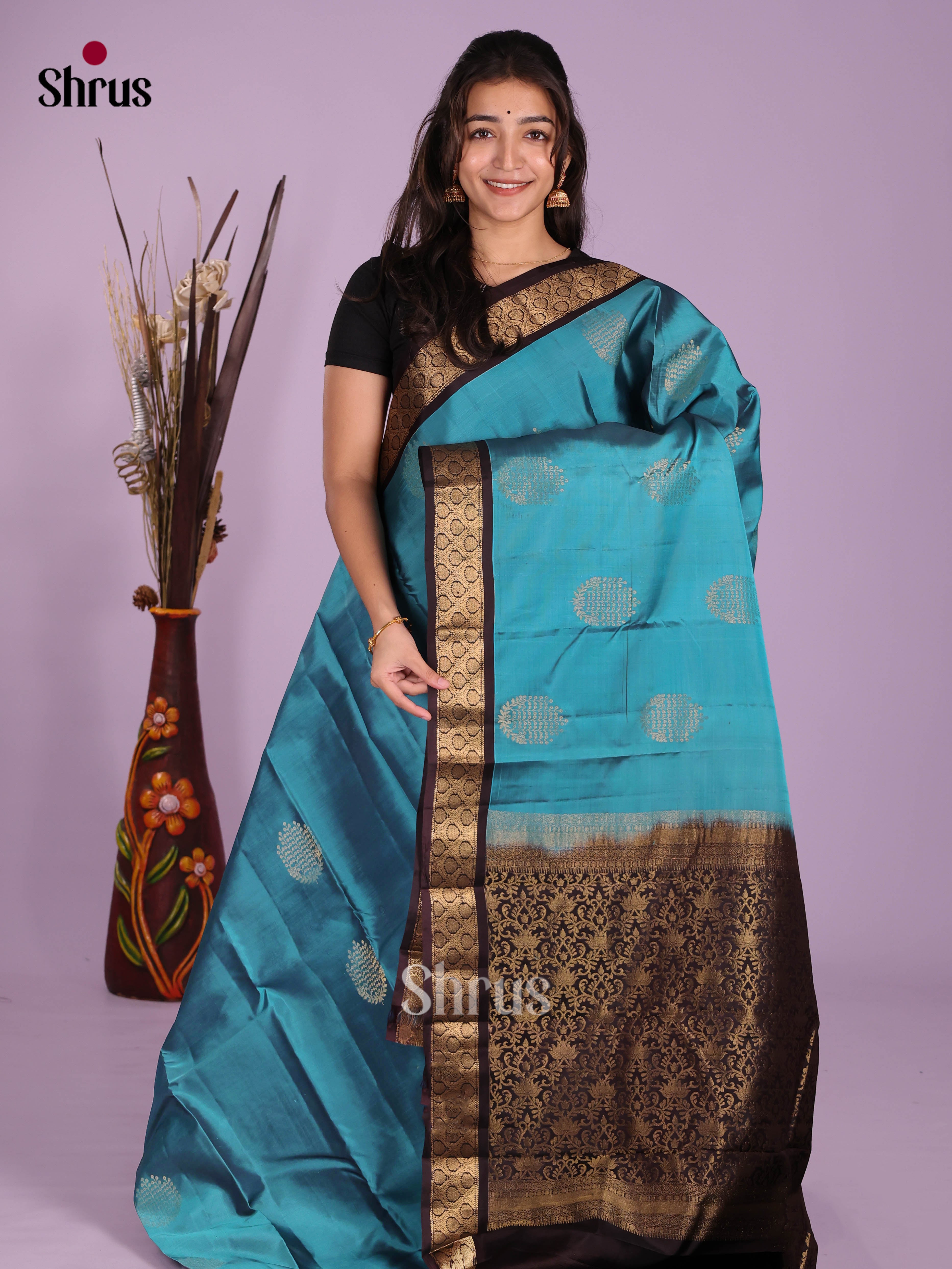 Blue - Kanchipuram-halfpure Saree