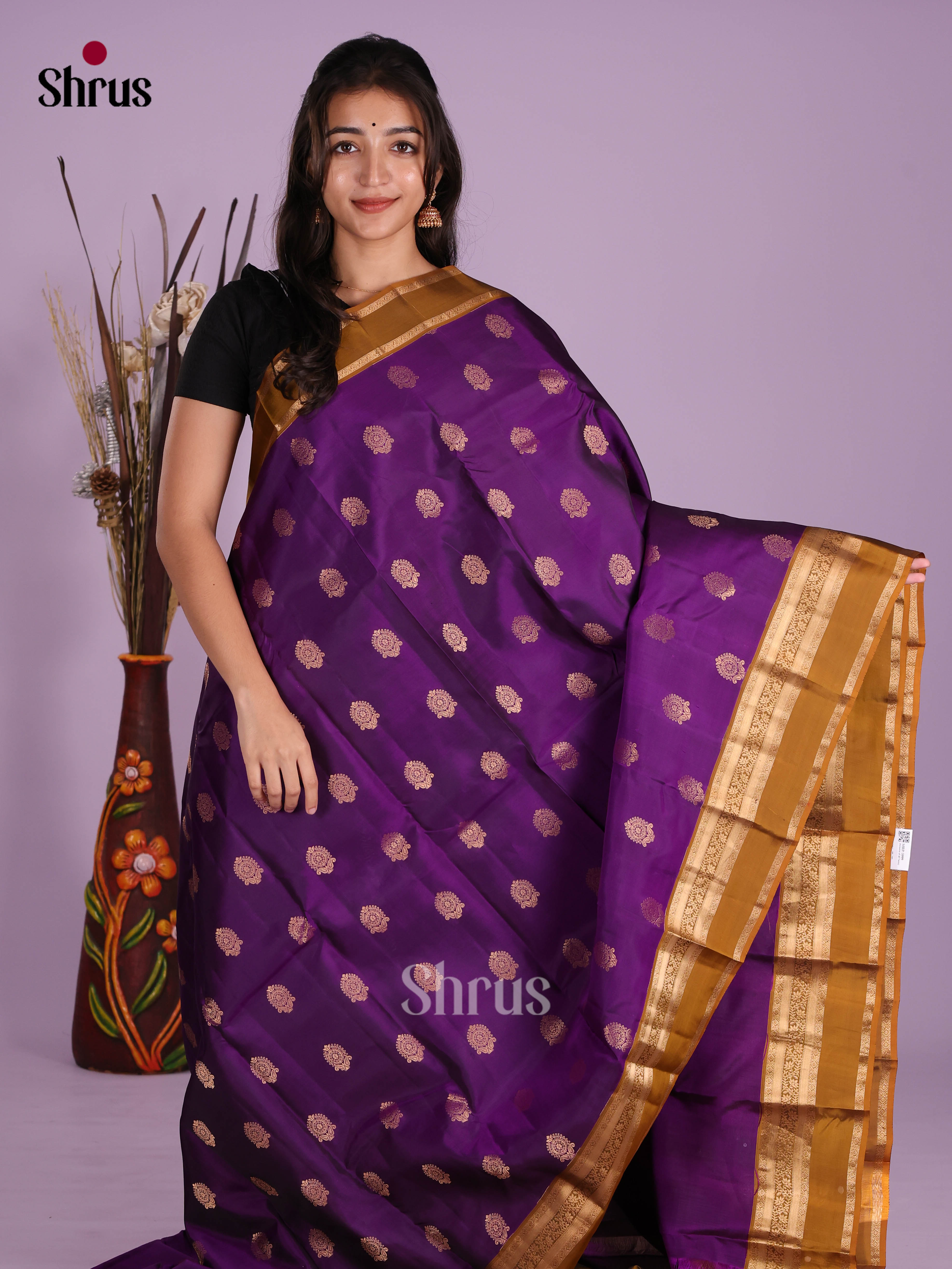 Violet & Mustard- Kanchipuram-halfpure Saree