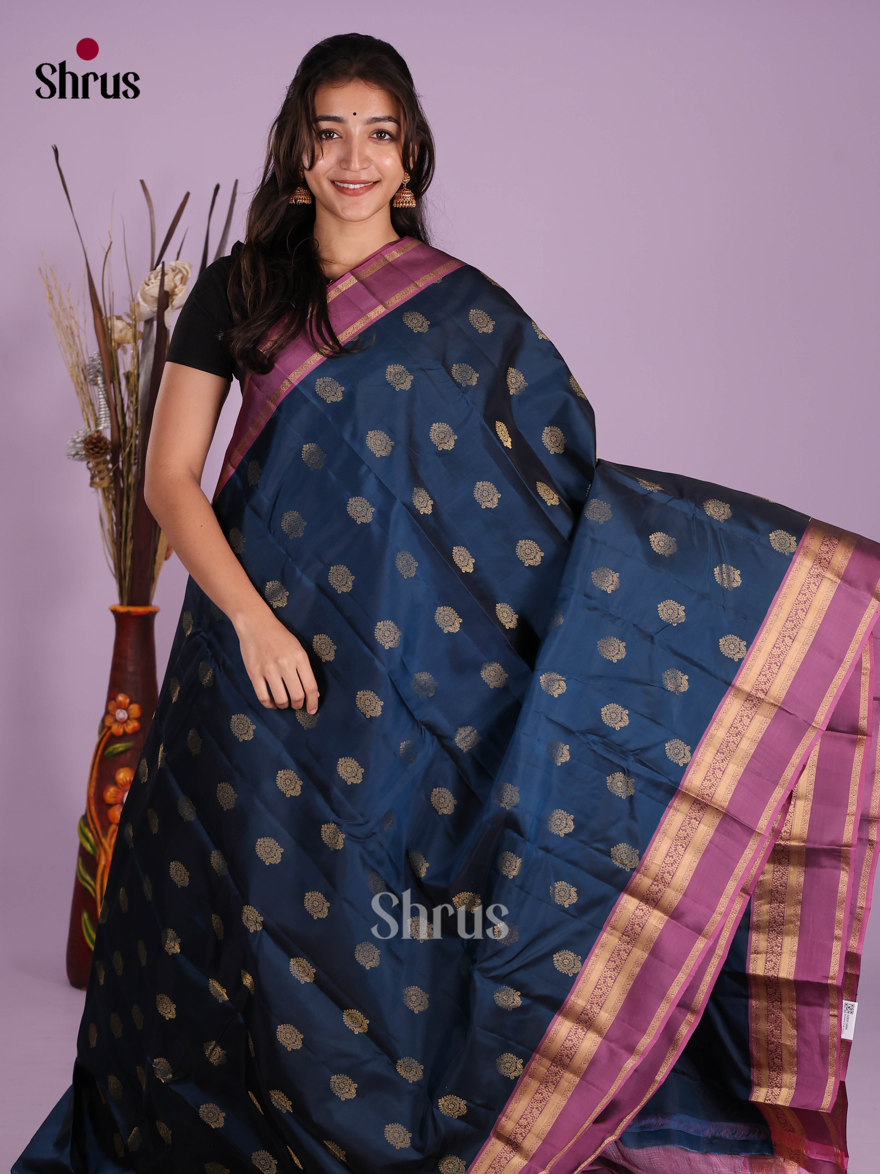 Blue & Purple - Kanchipuram-halfpure Saree