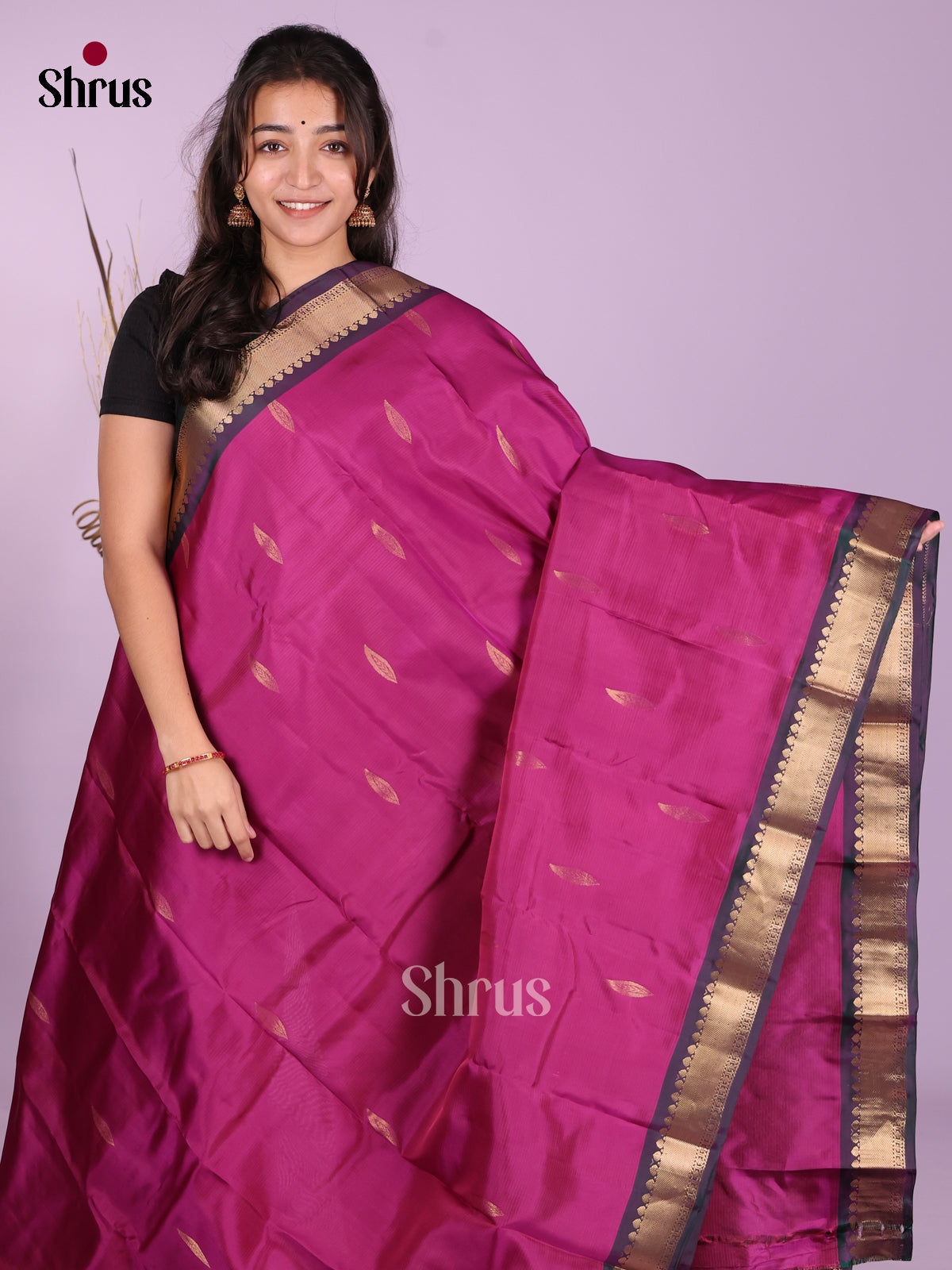 Purple & Violet - Kanchipuram-halfpure Saree - Shop on Shrus.com
