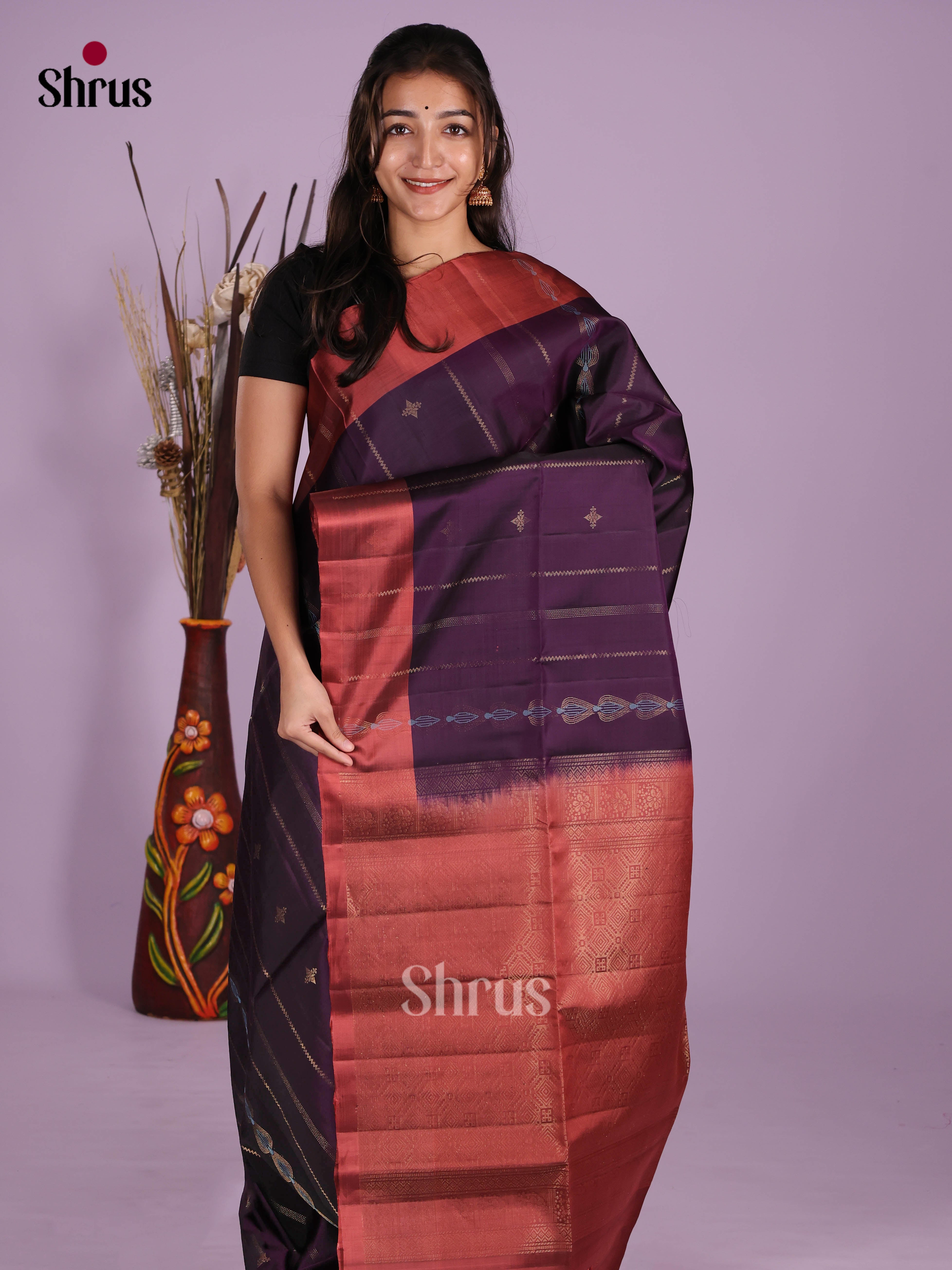 Violet & Red - Softsilk-halfpure Saree