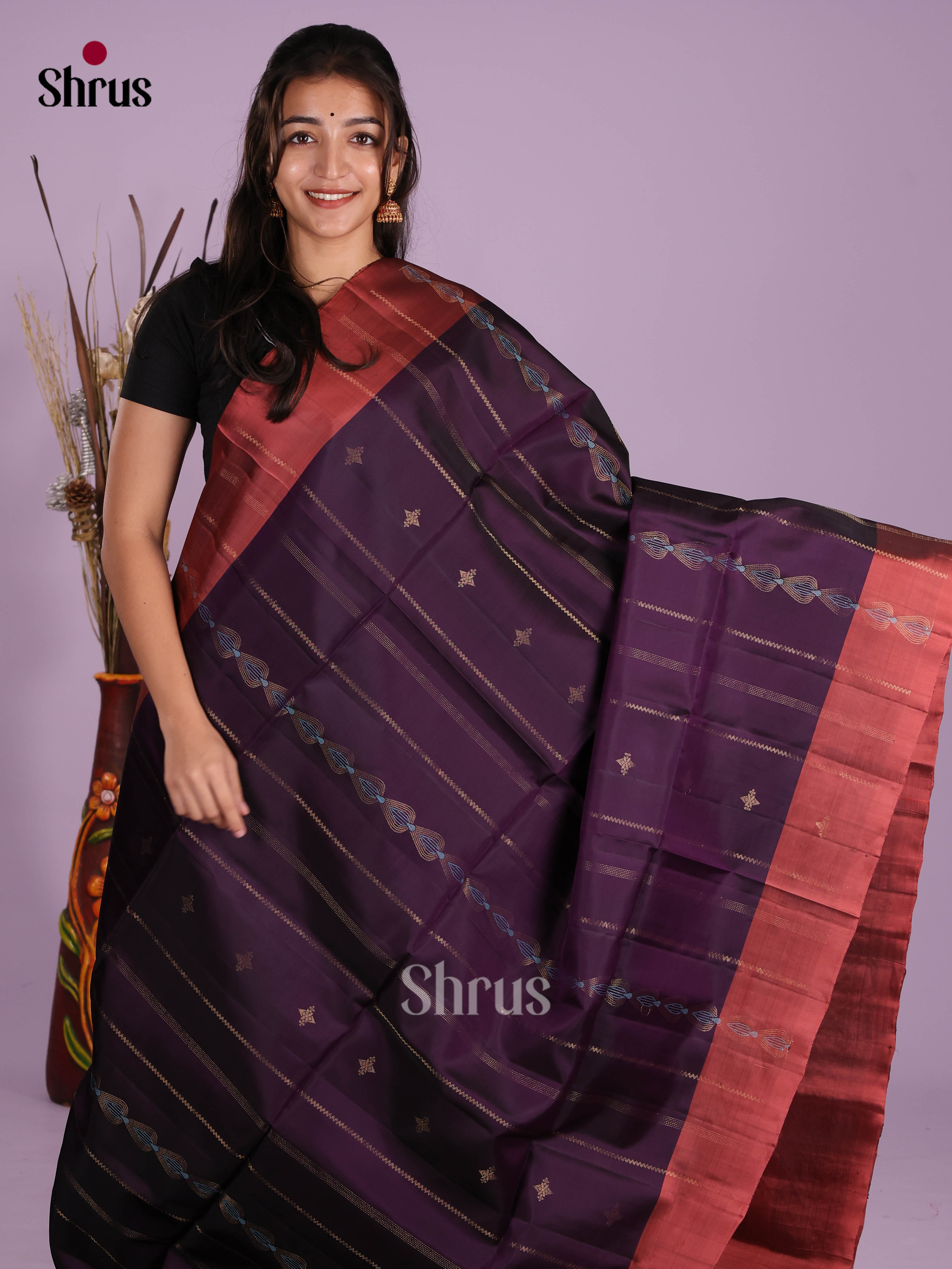 Violet & Red - Softsilk-halfpure Saree