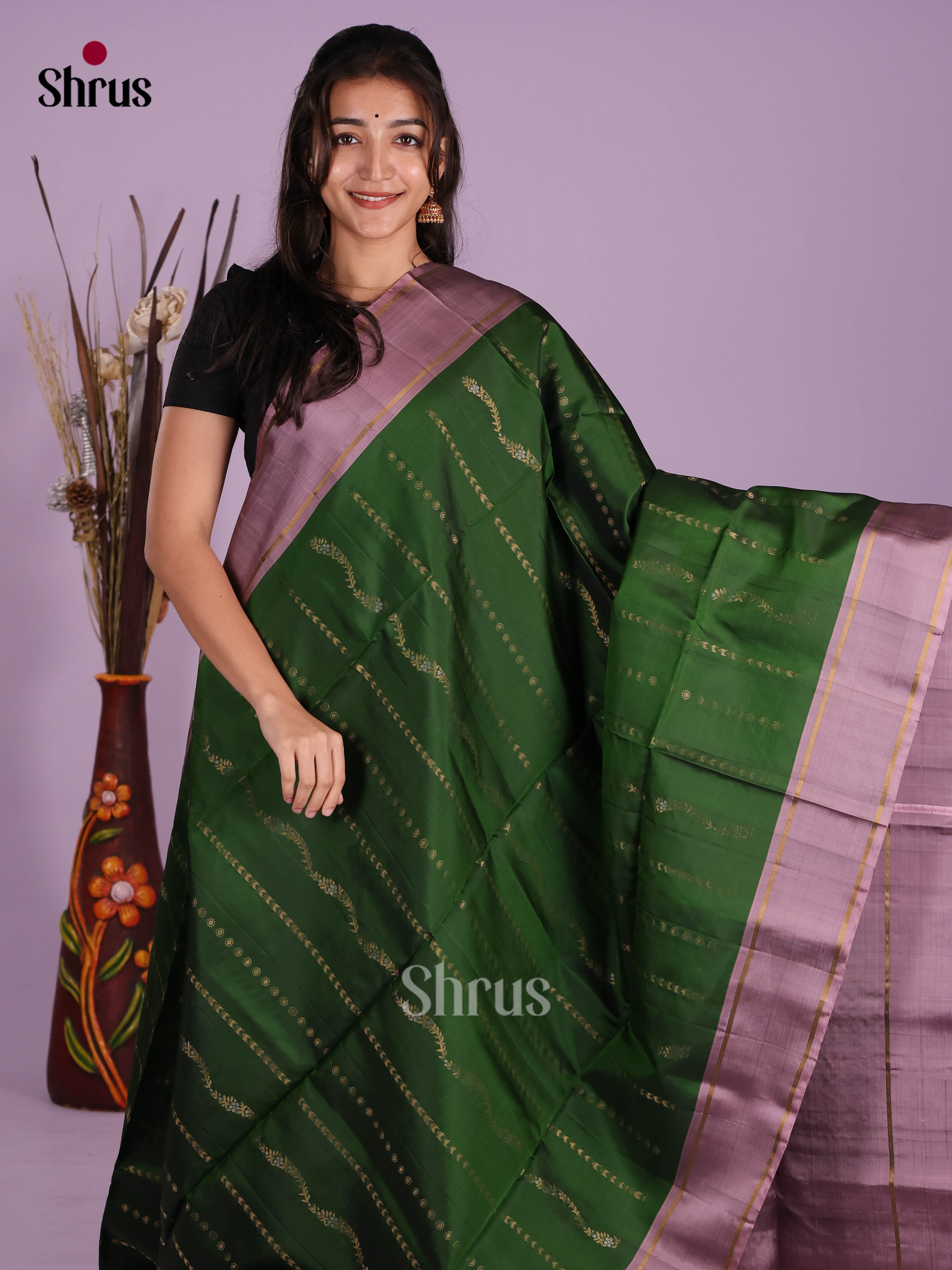 Green & Mauve- Softsilk-halfpure Saree