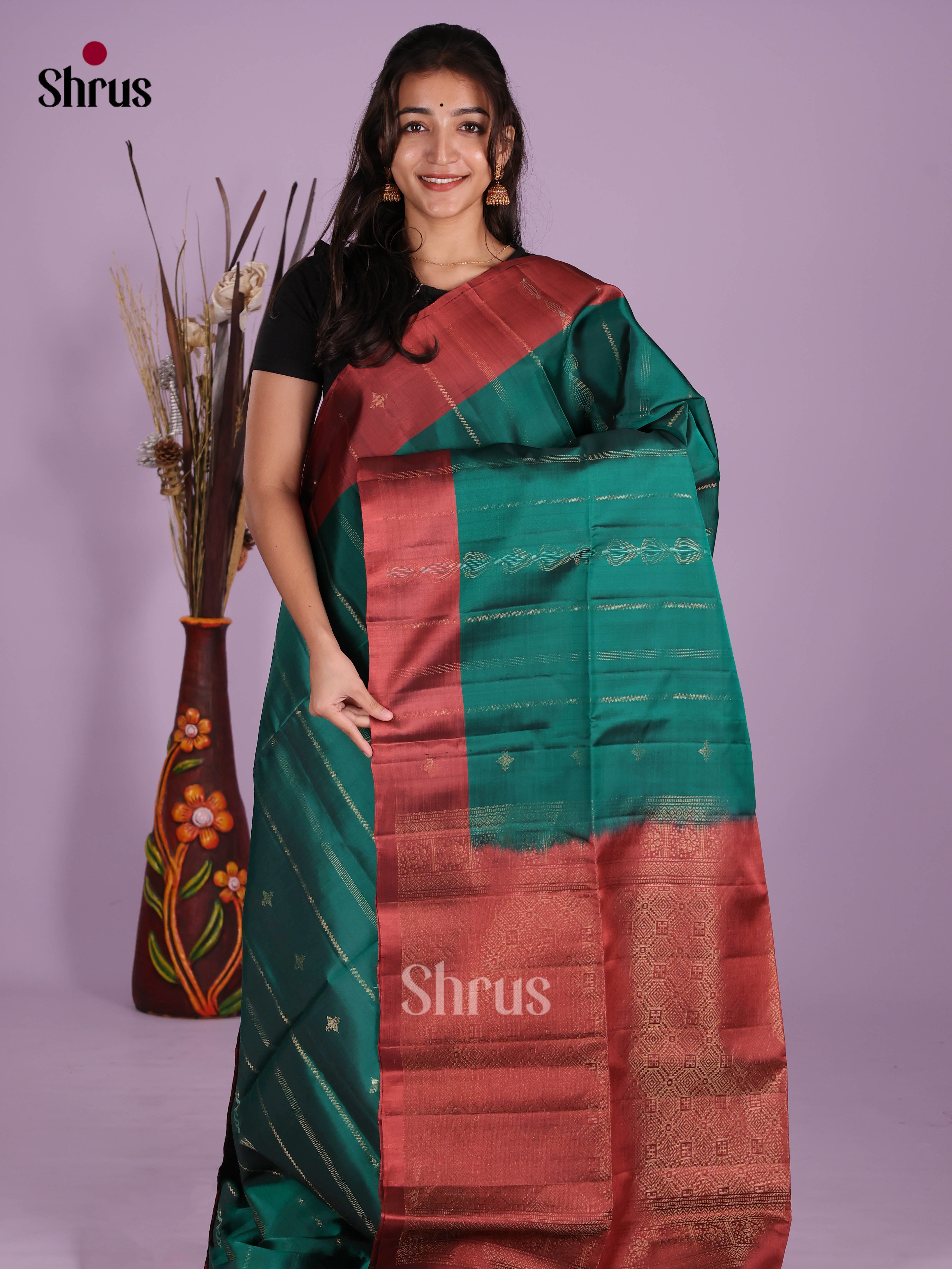 Green & Maroon - Softsilk-halfpure Saree