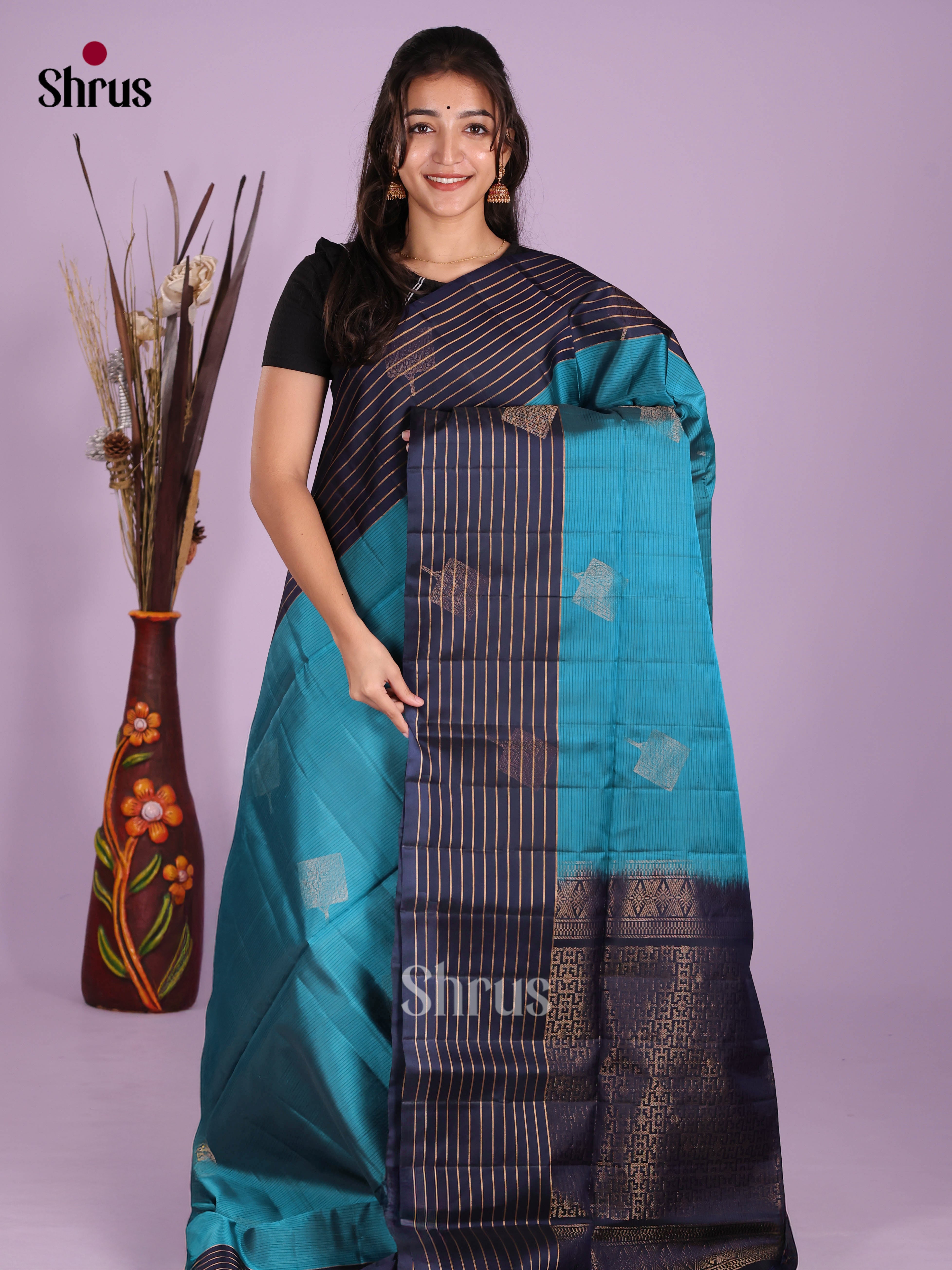 Blue & Navy Blue - Softsilk-halfpure Saree