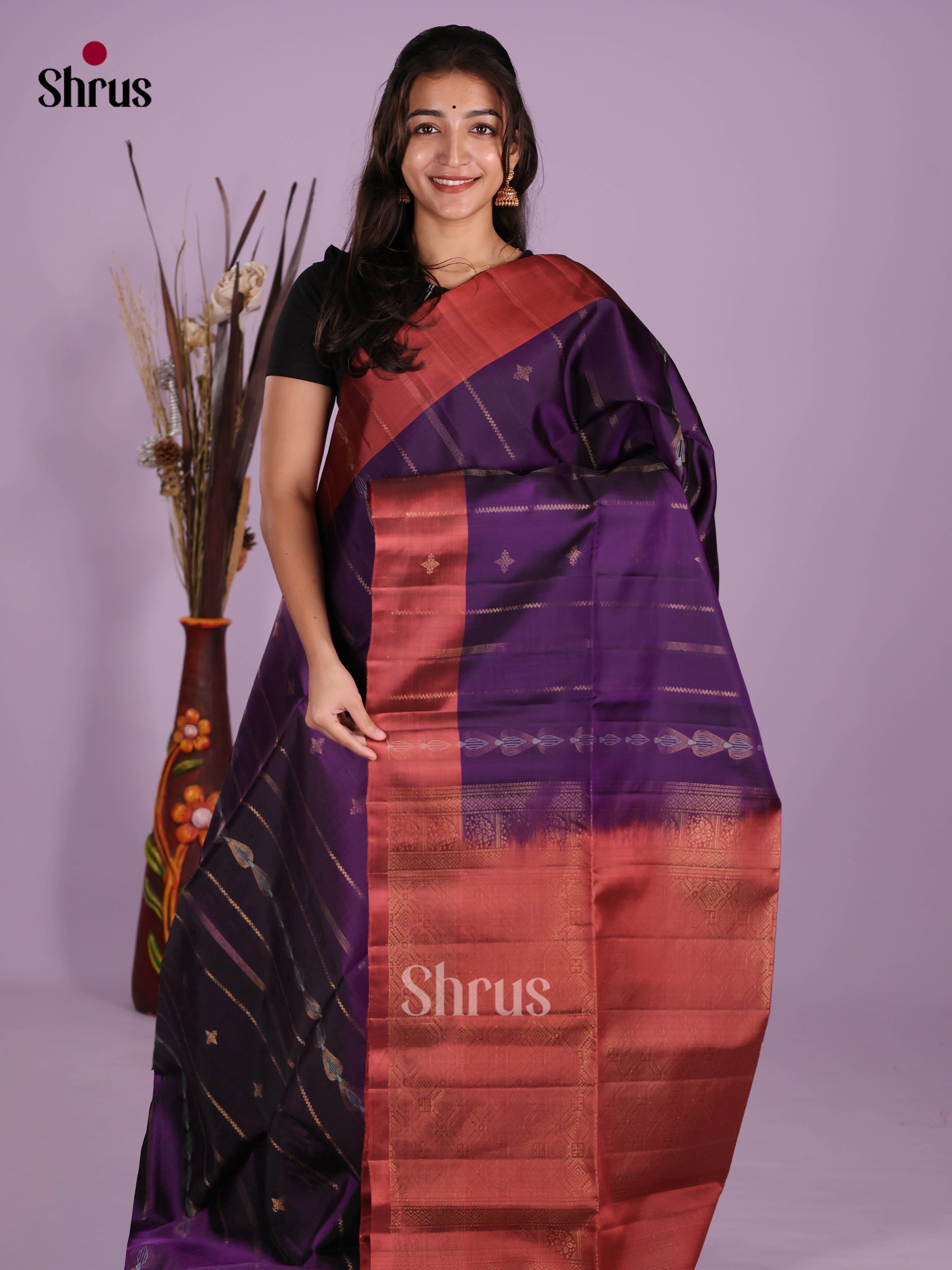 Violet & Maroon - Softsilk-halfpure Saree