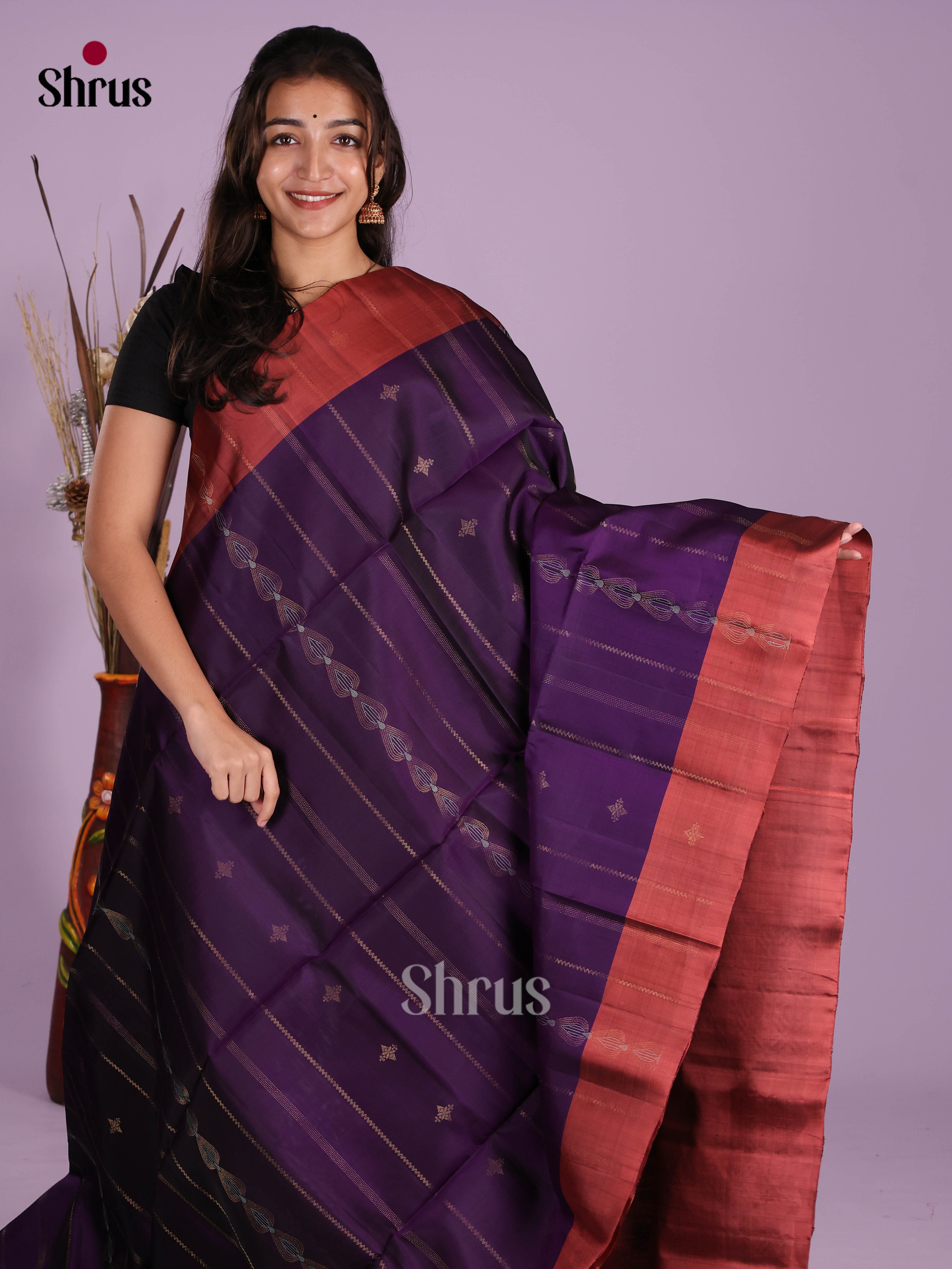 Violet & Maroon - Softsilk-halfpure Saree
