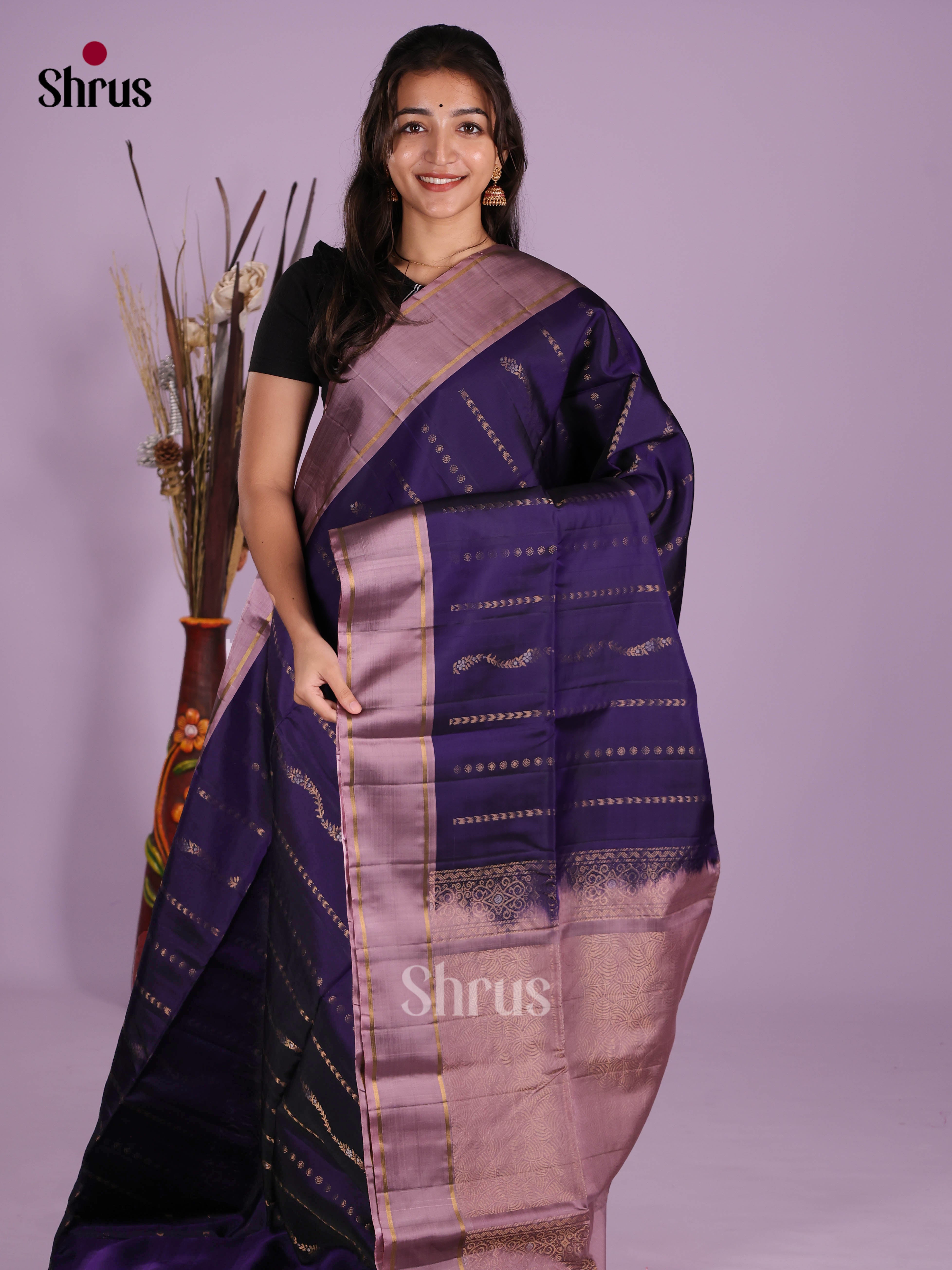 Blue & Mauve- Softsilk-halfpure Saree