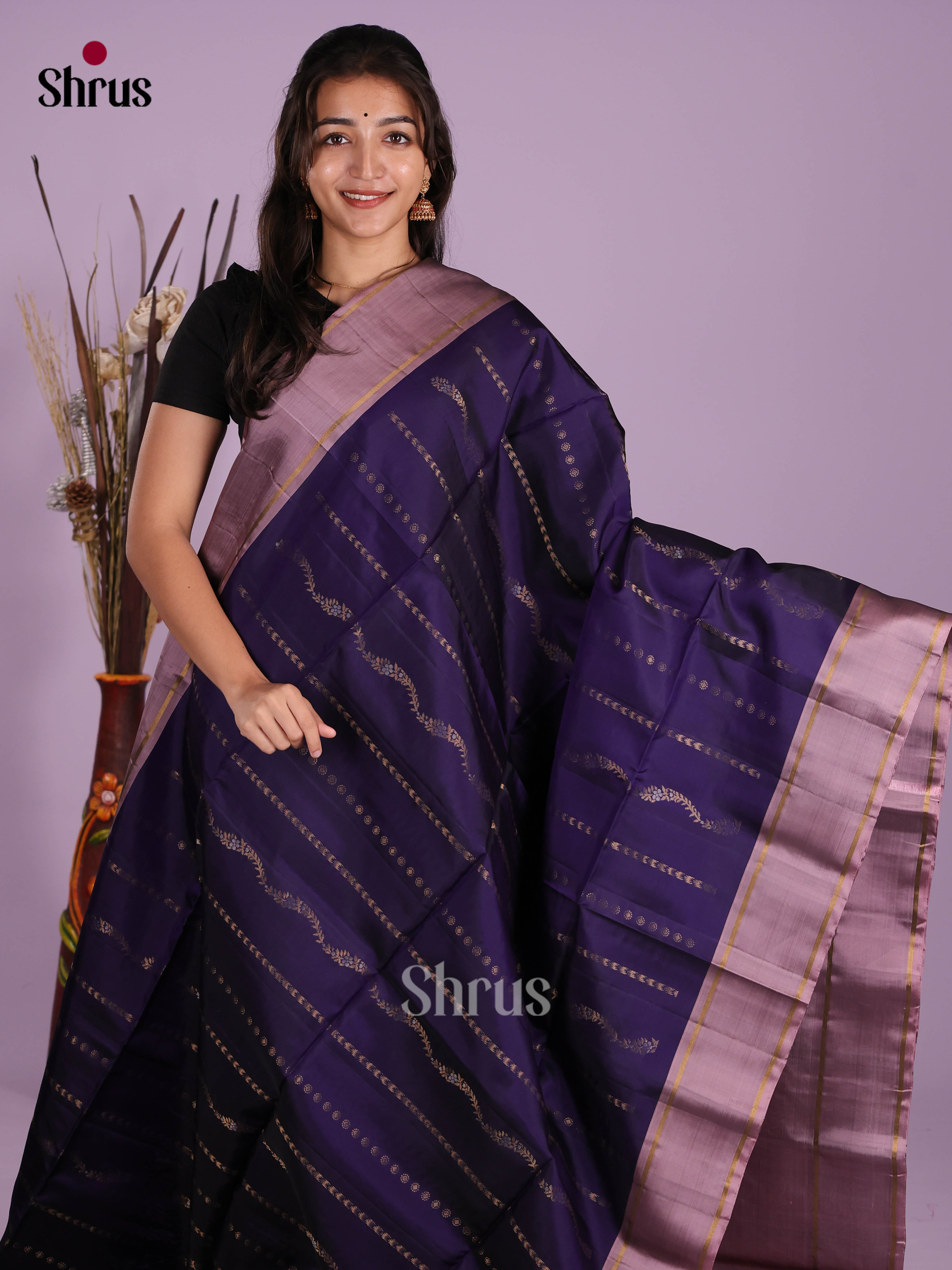 Blue & Mauve- Softsilk-halfpure Saree