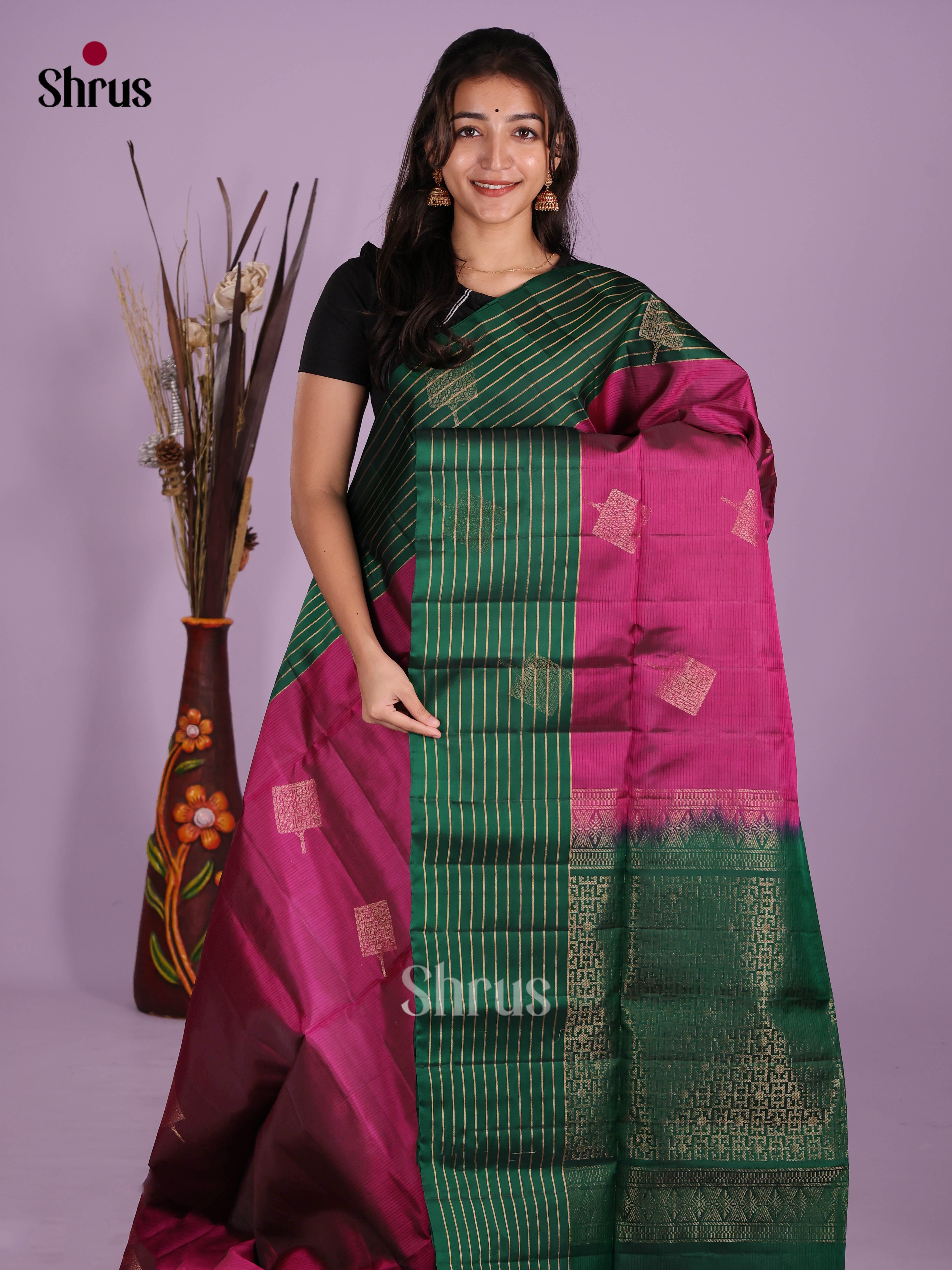 Purple & Green - Softsilk-halfpure Saree - Shop on Shrus.com