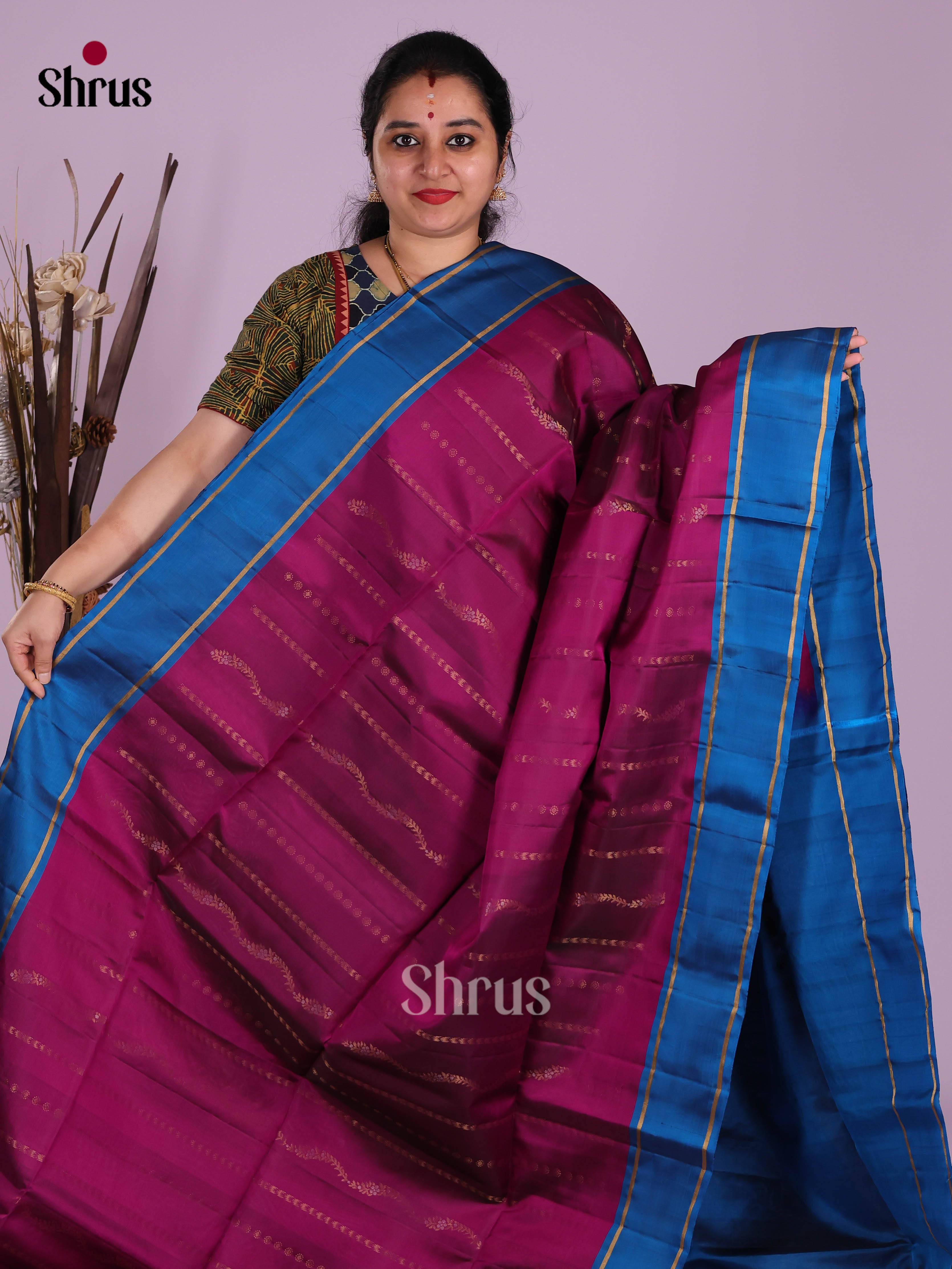 Wine & Blue - Softsilk-halfpure Saree - Shop on Shrus.com