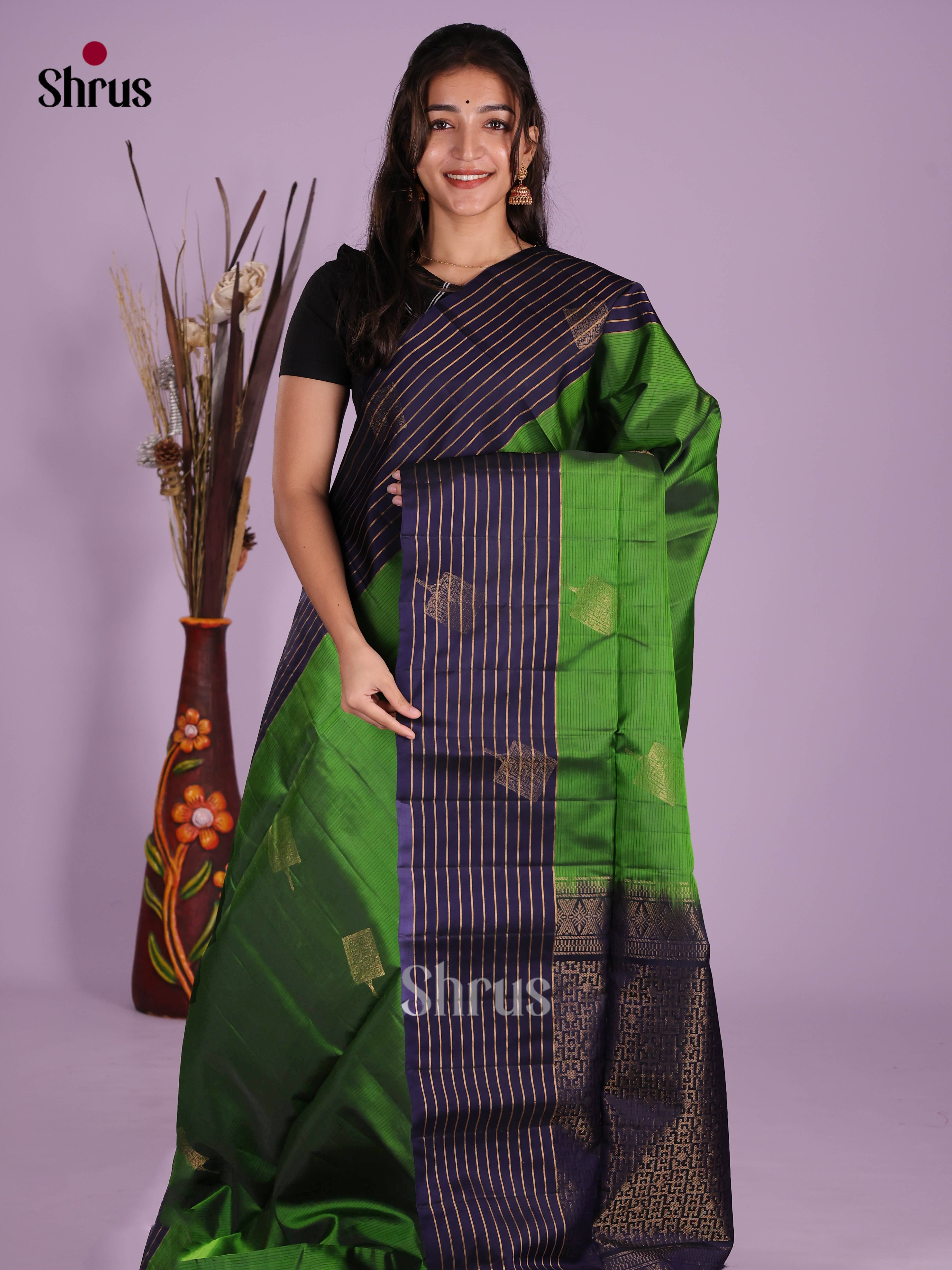 Green & Blue - Softsilk-halfpure Saree