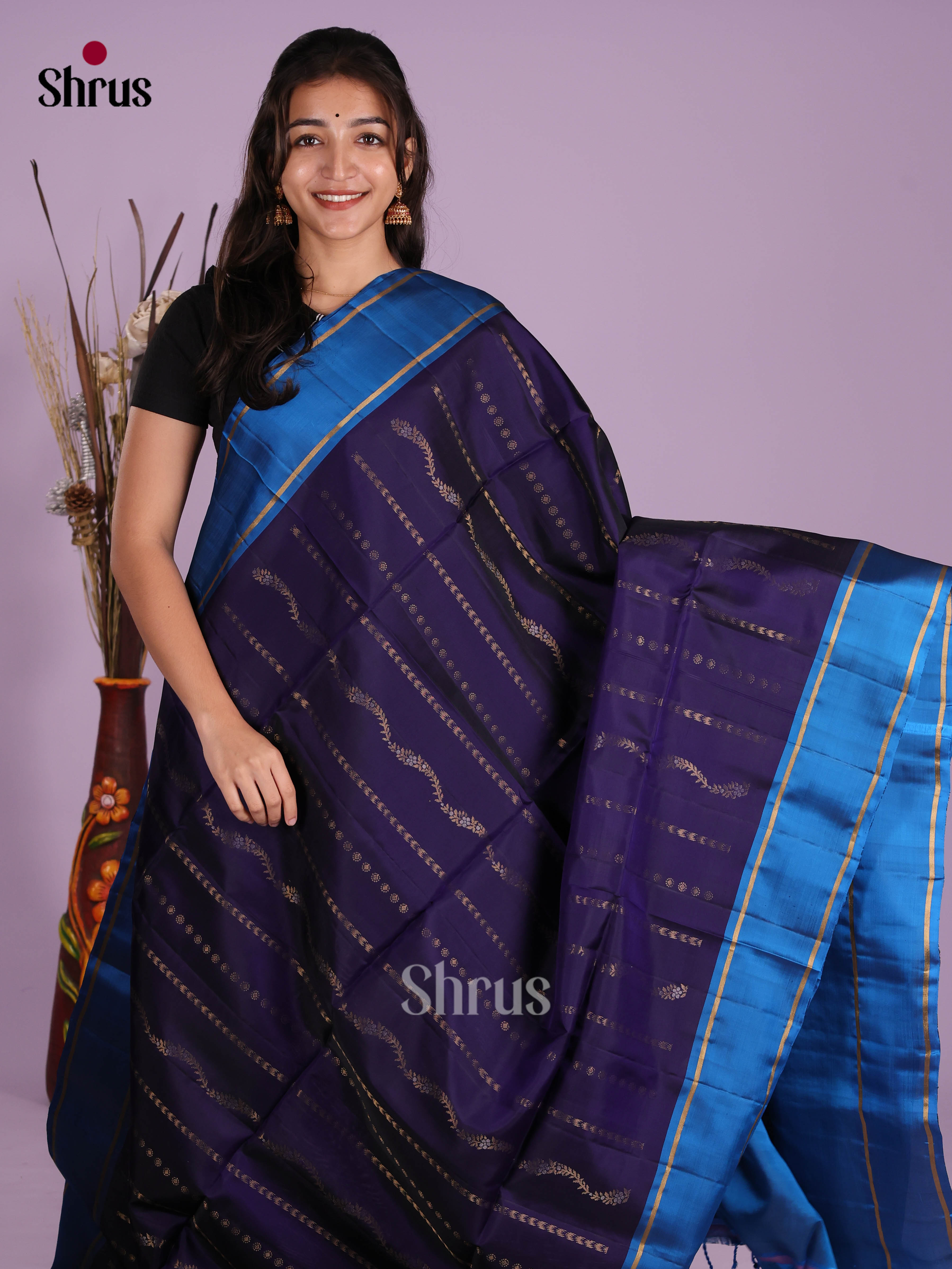 Navy Blue & Blue- Softsilk-halfpure Saree