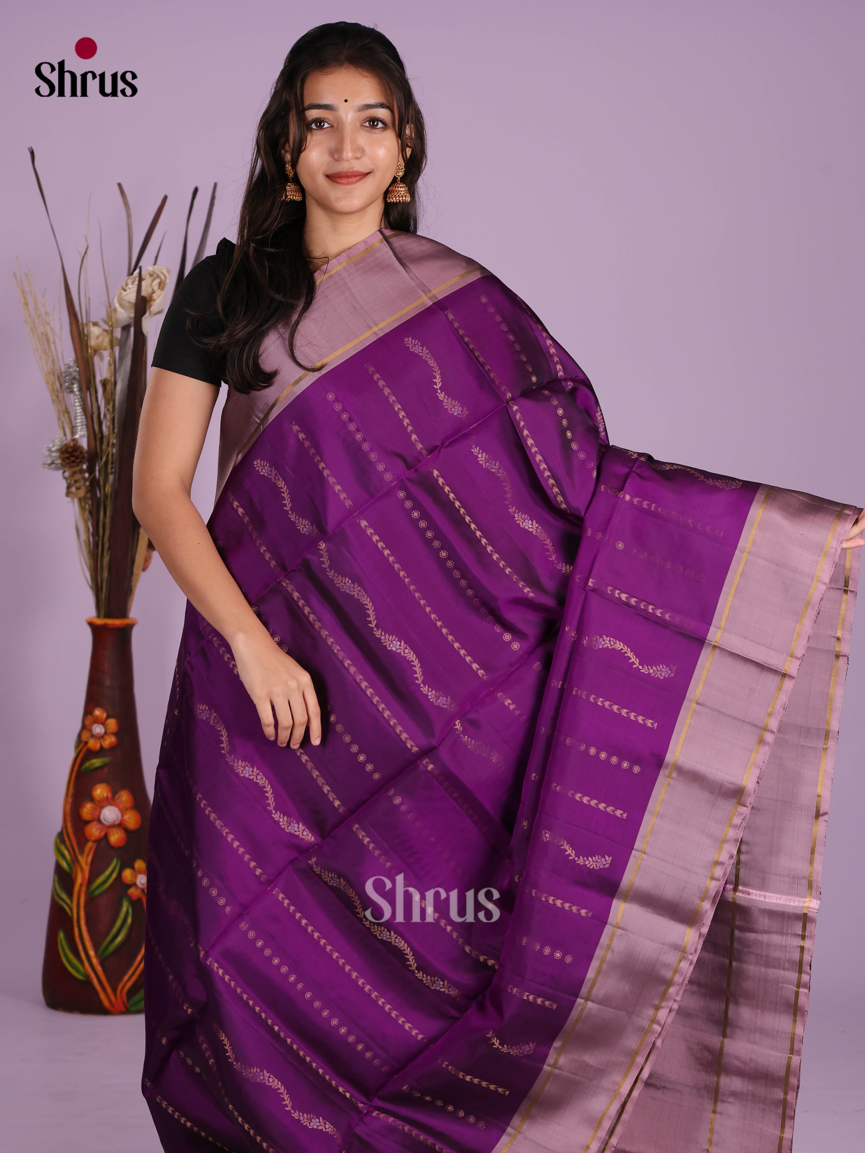 Violet & Mauve - Softsilk-halfpure Saree