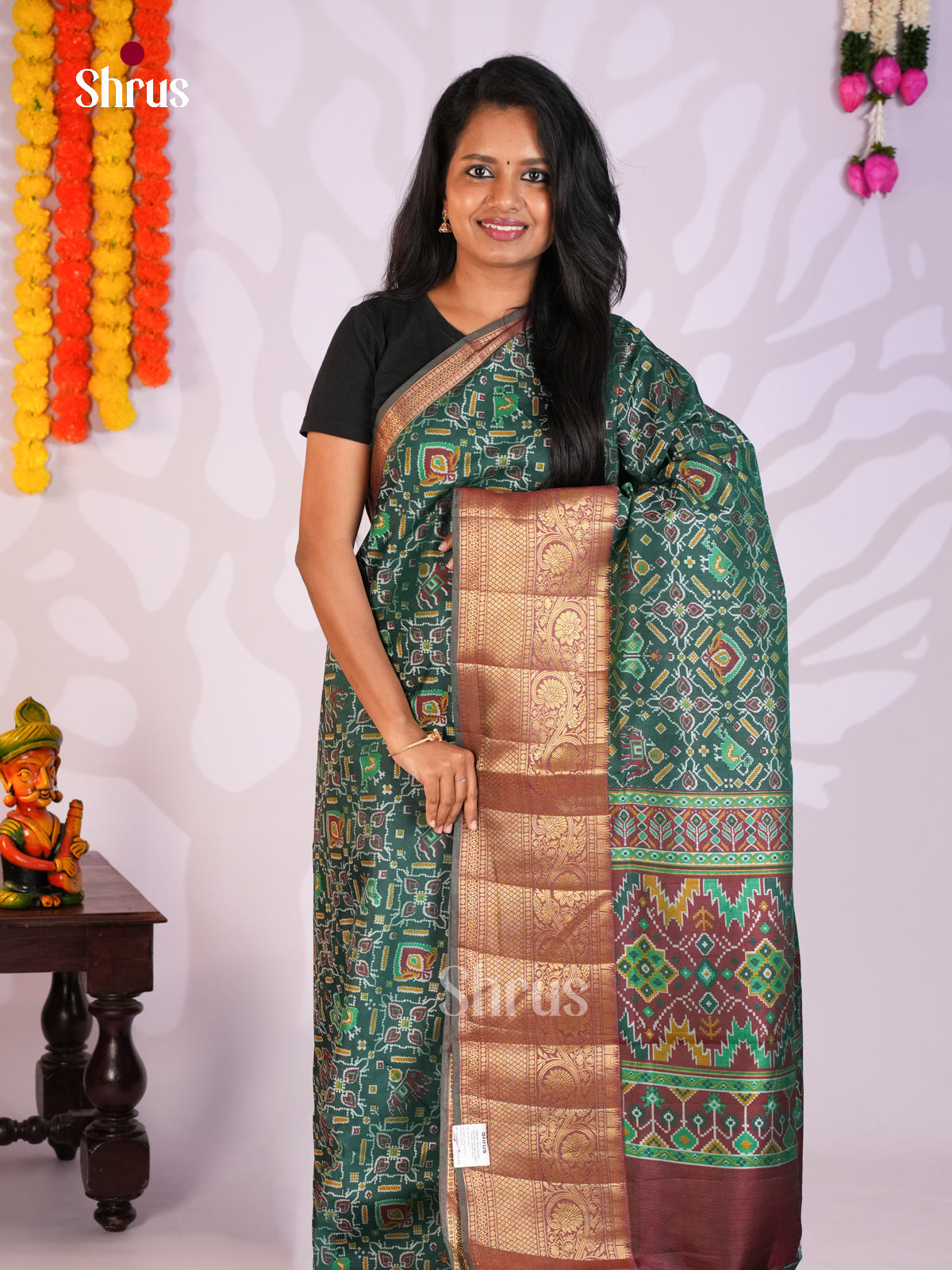 Green & Brown - Semi Patola Saree