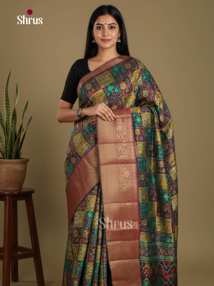 Green & Brown - Semi Patola Saree
