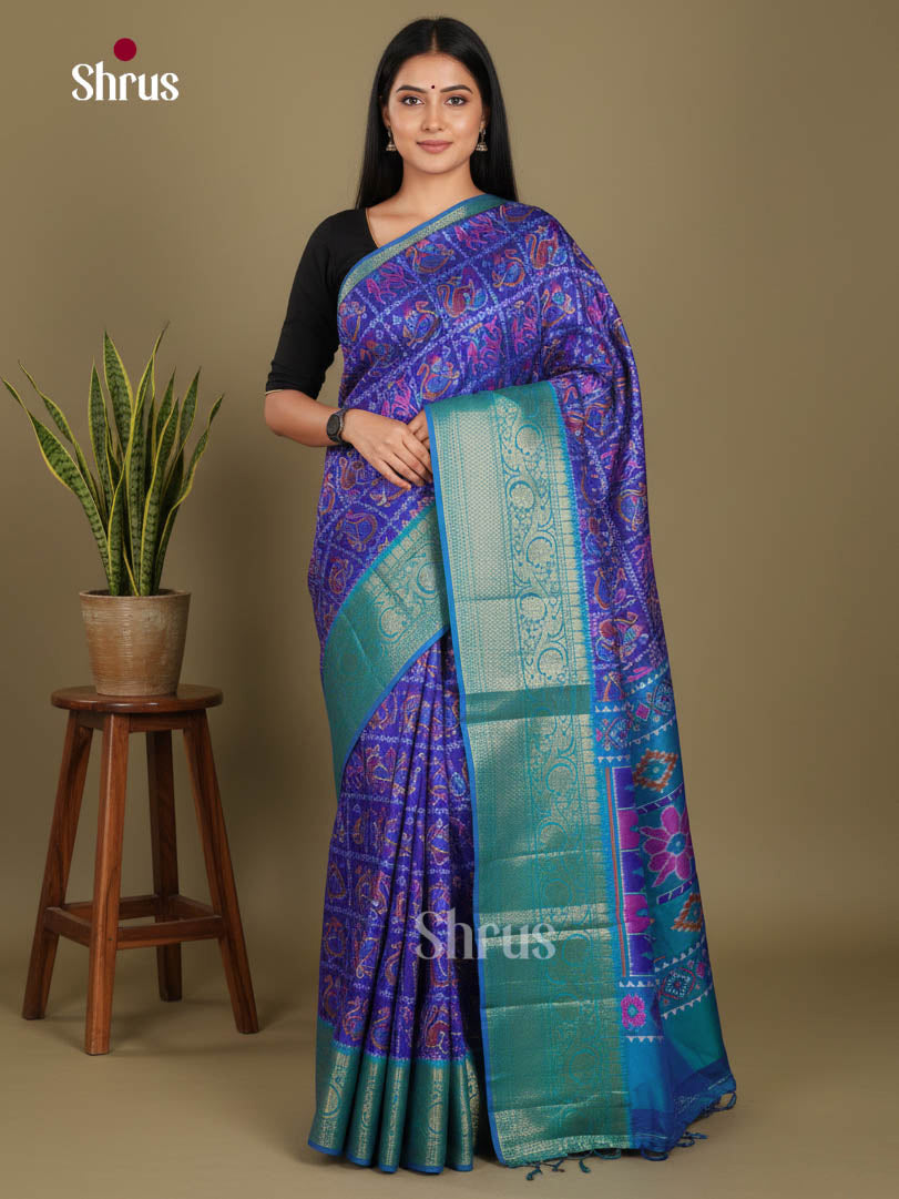 Blue & Light Blue - Semi Patola Saree