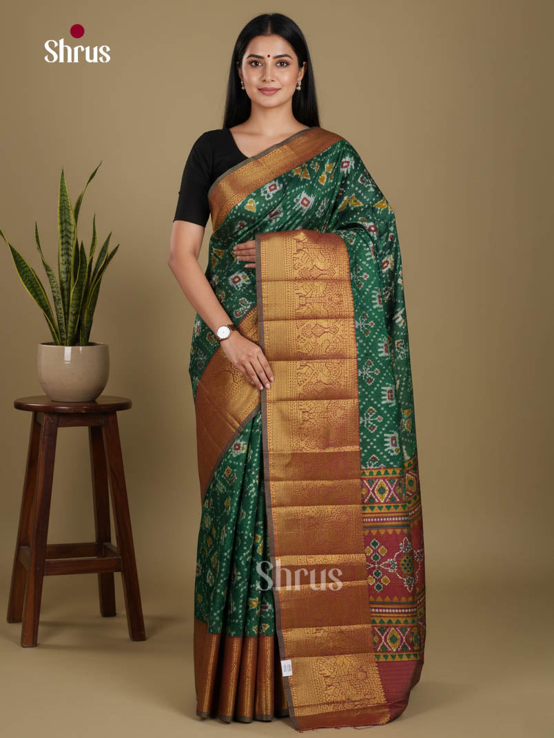 Green & Maroon - Semi Patola Saree