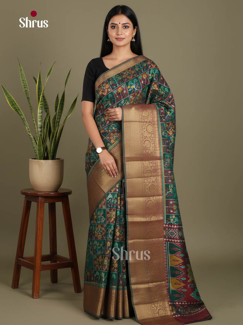 Green & Brown - Semi Patola Saree