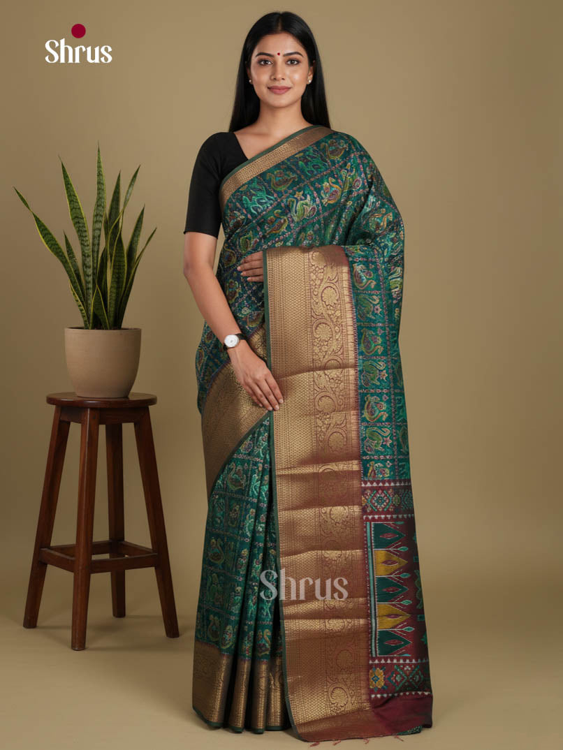 Green & Maroon - Semi Patola Saree