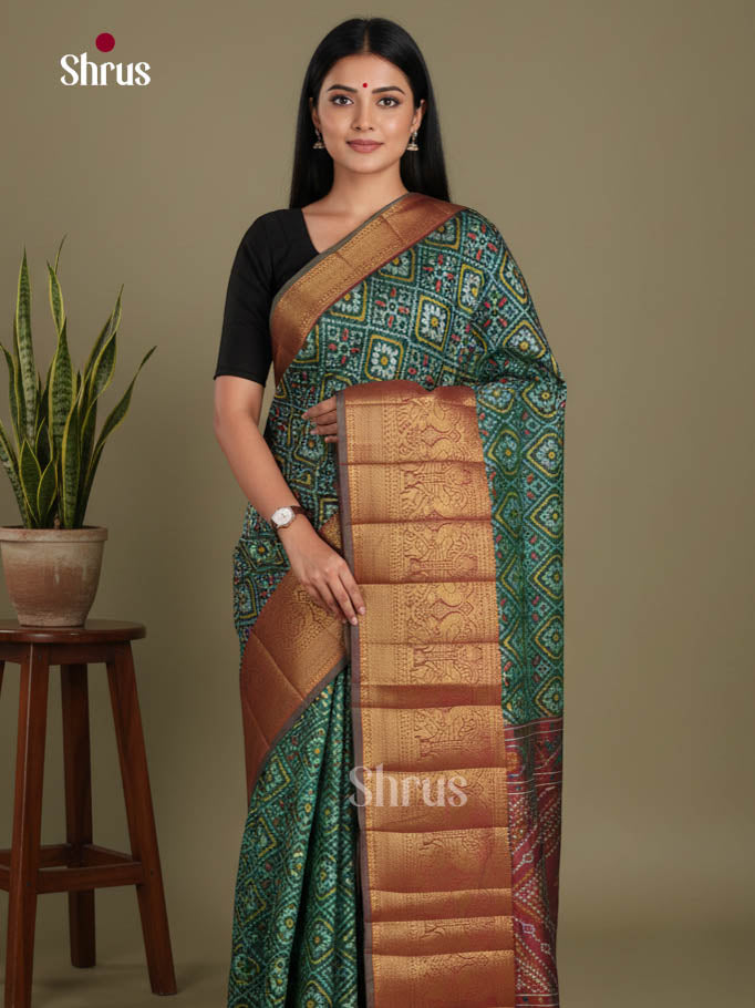 Green & Brown - Semi Patola Saree