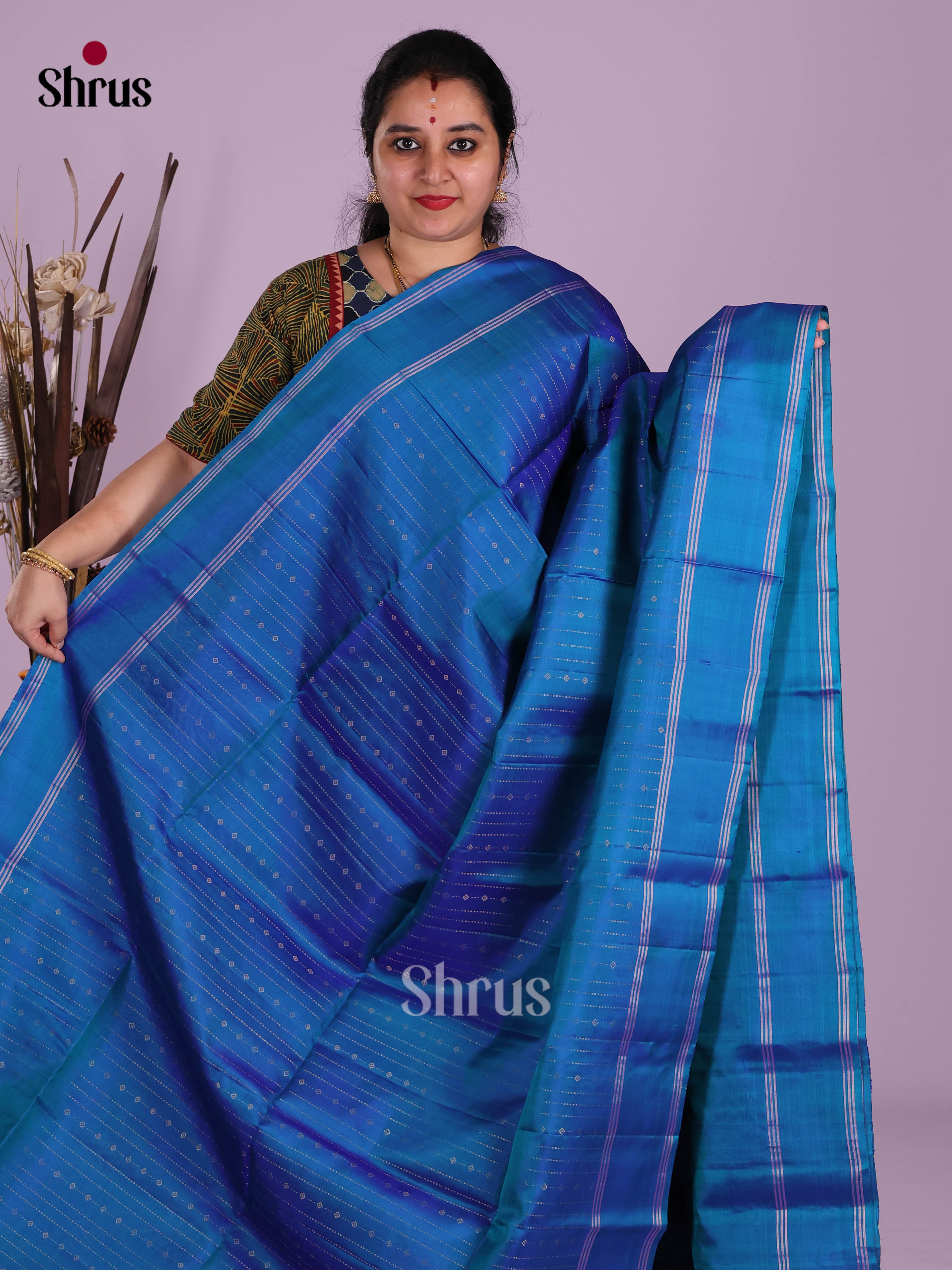 Vibrant Blue Soft Silk Saree with zari stripes & brocade pallu
