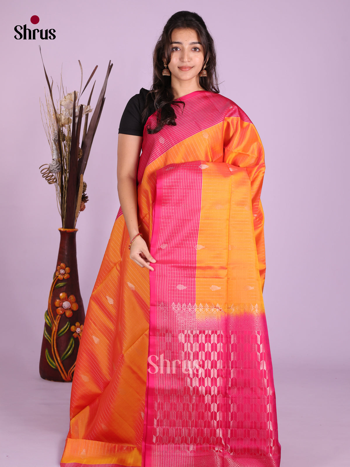 Orange - Softsilk-halfpure Saree
