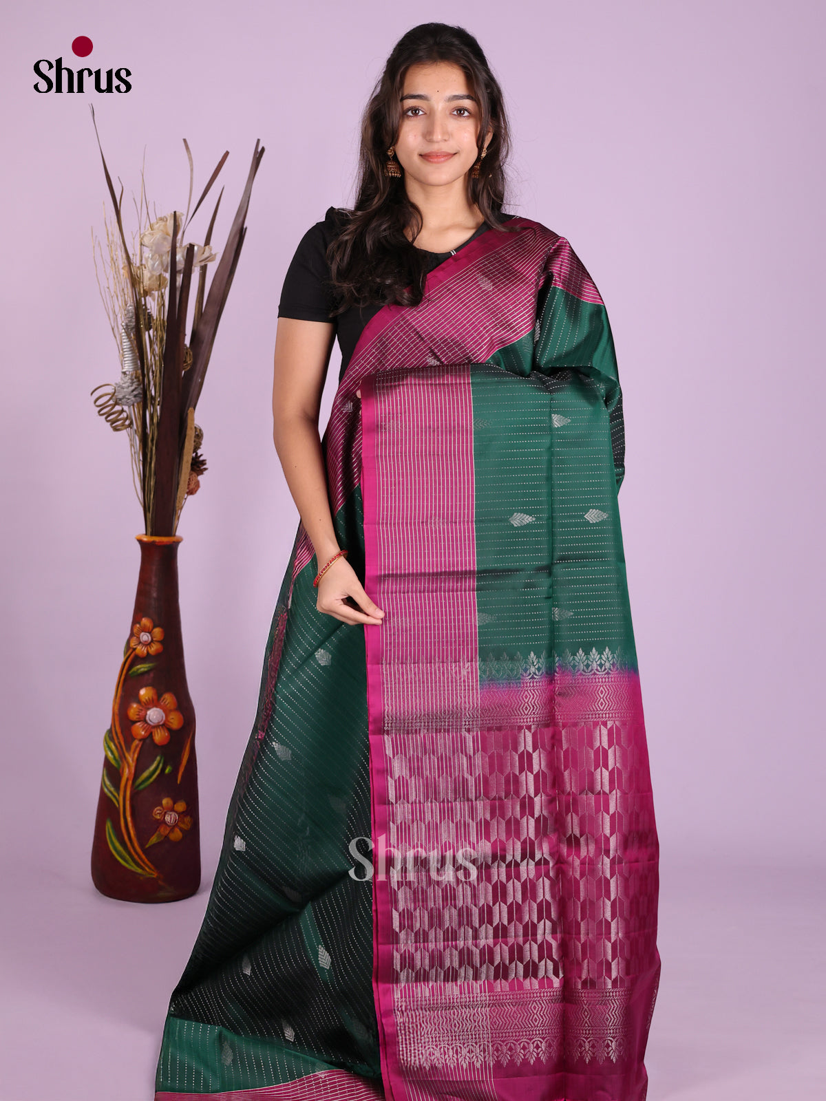 Green & Maroon- Softsilk-halfpure Saree - Shop on Shrus.com